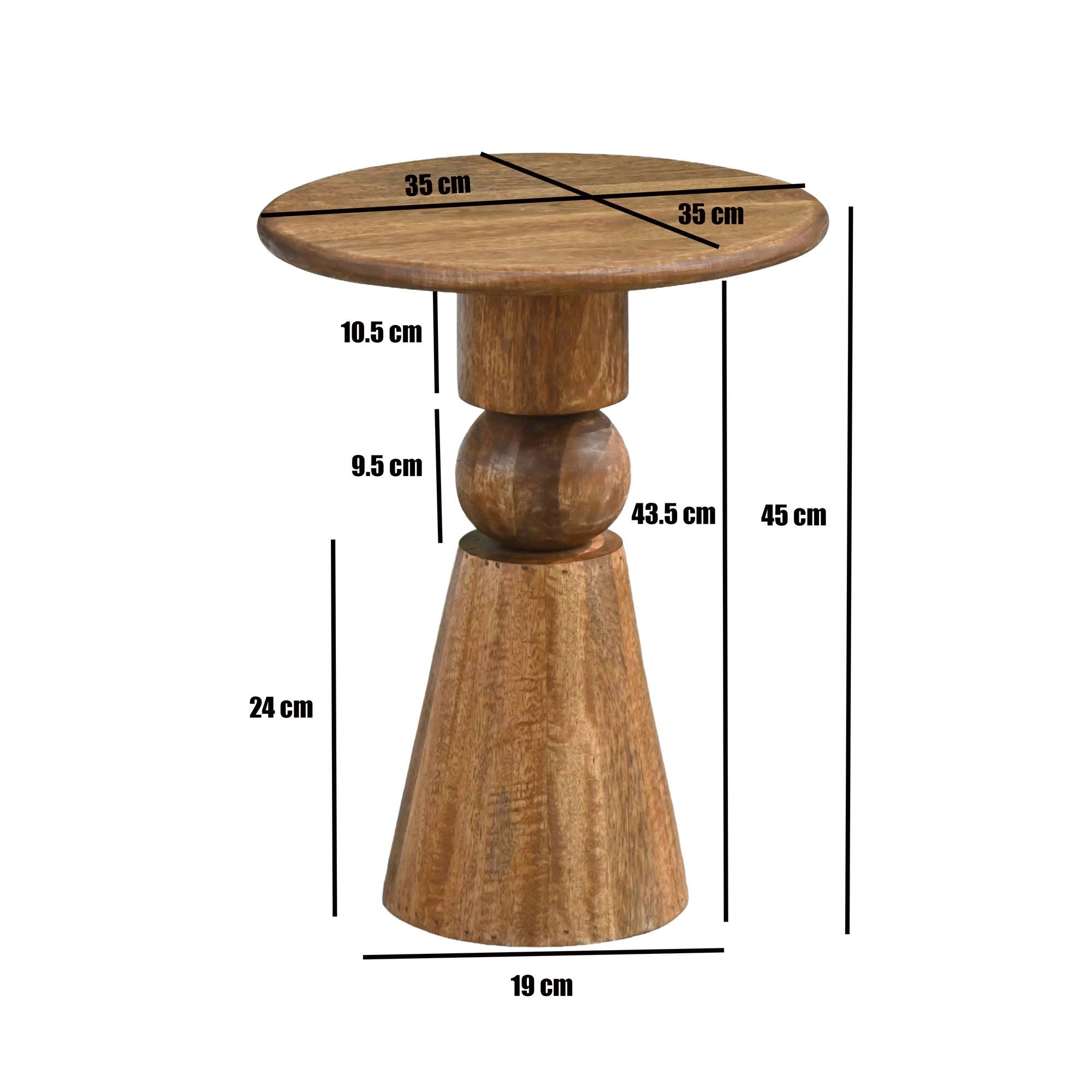 FINEBUY Beistelltisch FB116581 Anstelltisch Mango Massivholz 35 cm Ablagetisch rund modern (Geometrisches Kunstwerk aus echtem Holz), Komplett aus massivem Mangoholz gefertigt