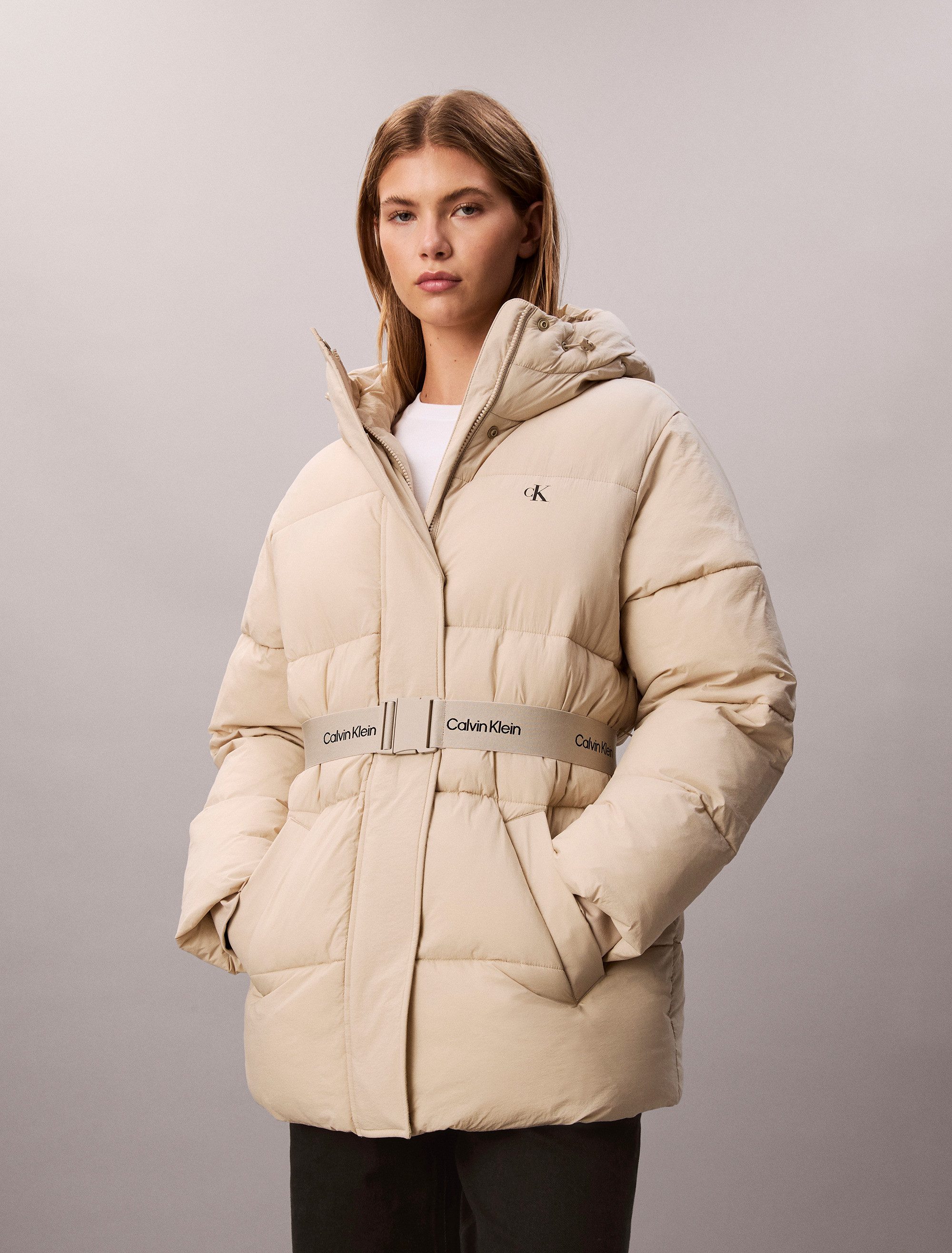 Calvin Klein Jeans Steppjacke BELTED MIDWEIGHT PUFFER Mit Rundhalsausschnit günstig online kaufen
