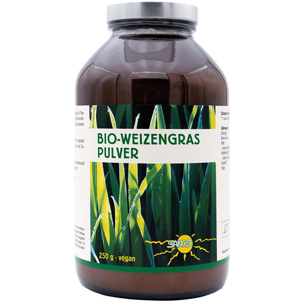 Sanos Getreide Bio Weizengras – Veganes Graspulver in Rohkostqualität - 250 g Pulver, 250 g, Hochwertige Premiumqualität - Superfood - glutenfrei & naturrein