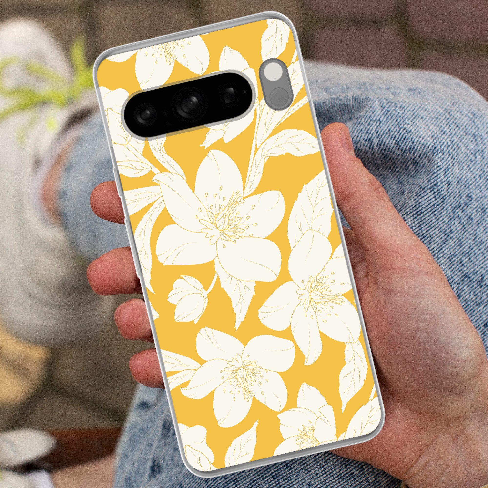 MuchoWow Handyhülle für Google Pixel 8 Pro Blumen - Muster - Gelb - Weiß, Phone Case, Silikon, Schutzhülle Dünn