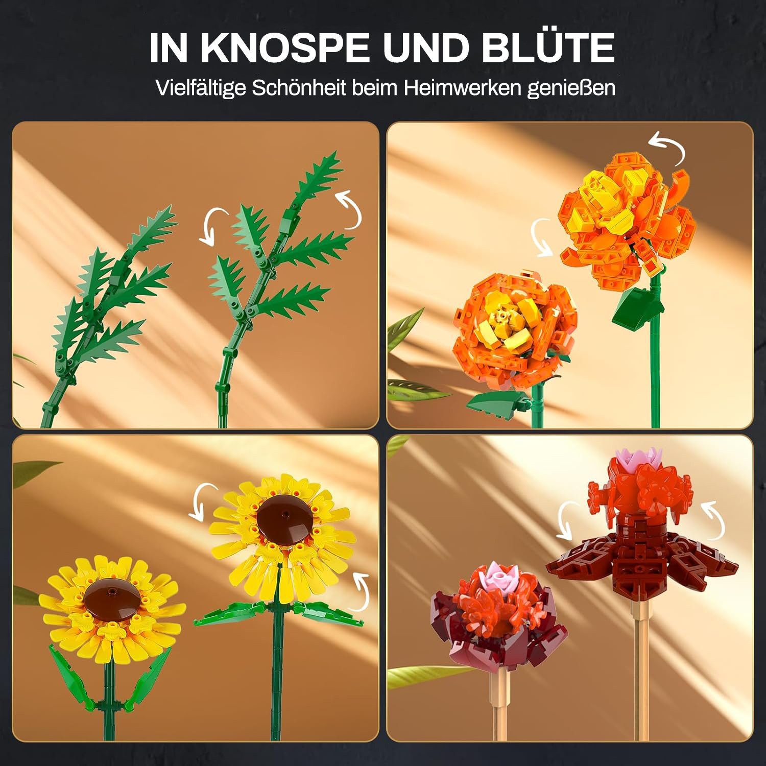 Esun Blume Bausteine für Erwachsene, Bauspielzeug, Blumenstrauß Spielzeug Spielbausteine, (SET, 1853 St., Komplettset), Valentinstag Frauen Kinder Jungen Mädche – Bild 5 von 5