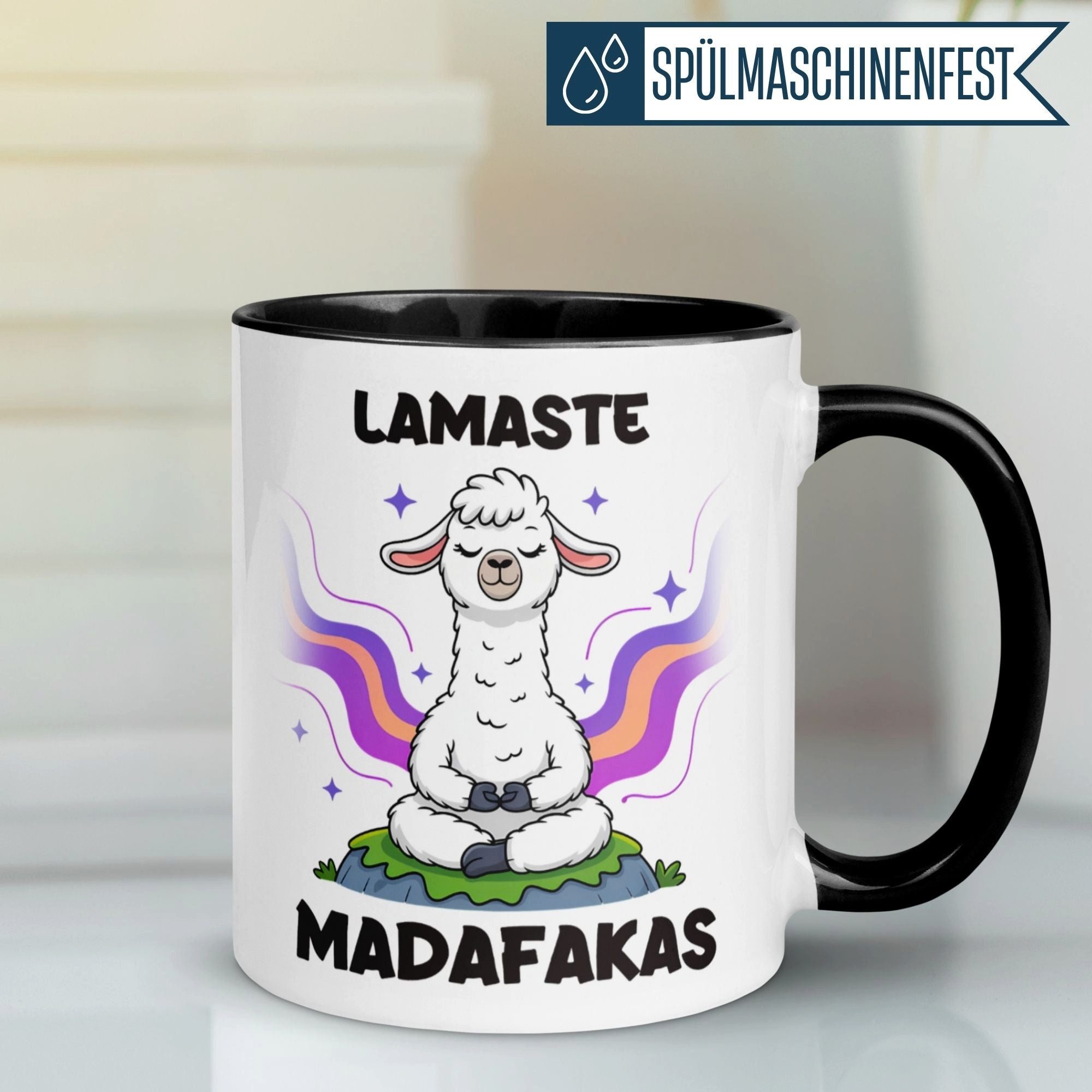 Momentals Tasse Lama – „Lamaste Madafakas“ – lustiger Lama Geschenk Becher, Gratis Versand · Links-&Rechtshänder · Spülmaschinenfest