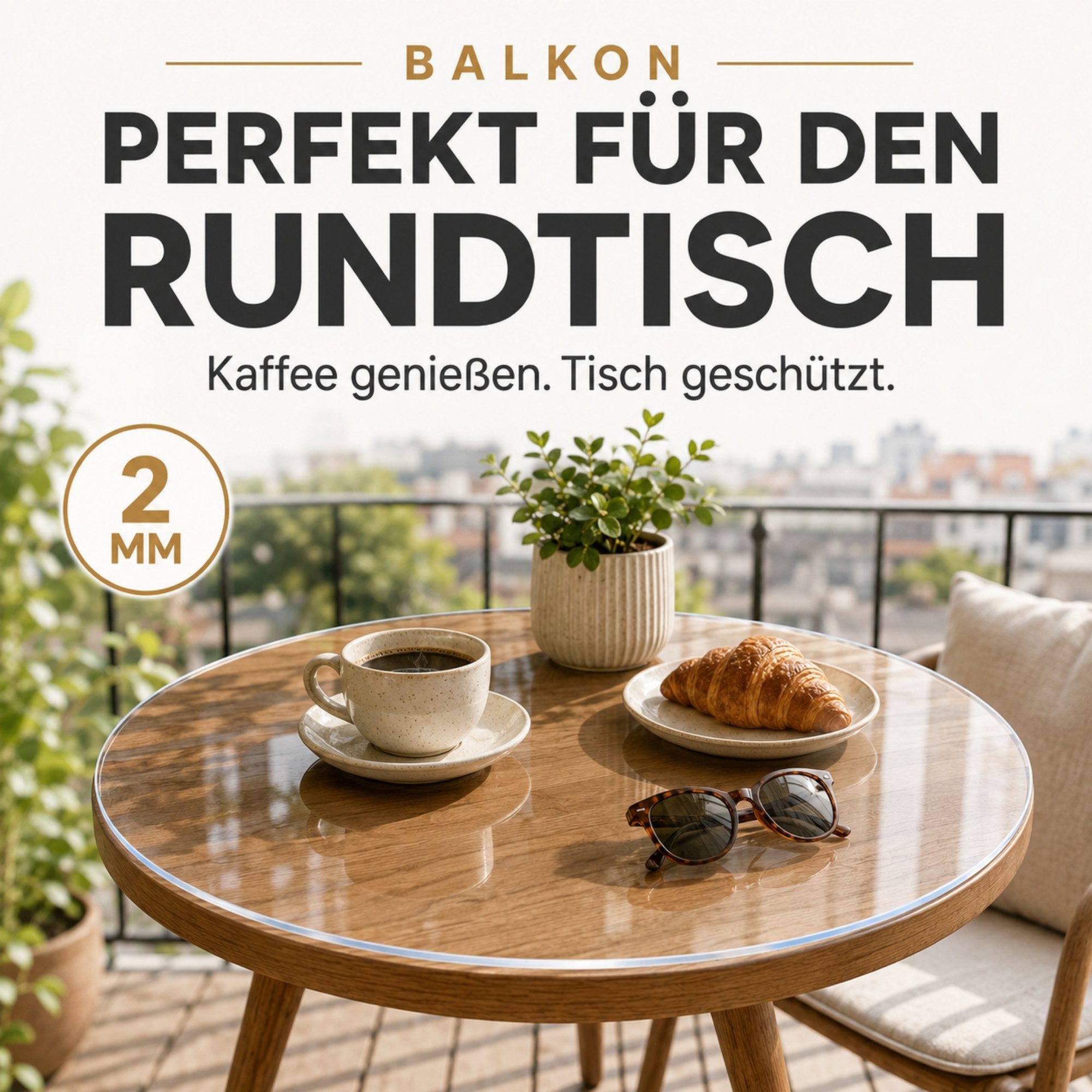 ICQN Tischdecke Runde PVC Tischschutzfolie 2 mm, transparent, kratzfest & hitzefest – Bild 3 von 5