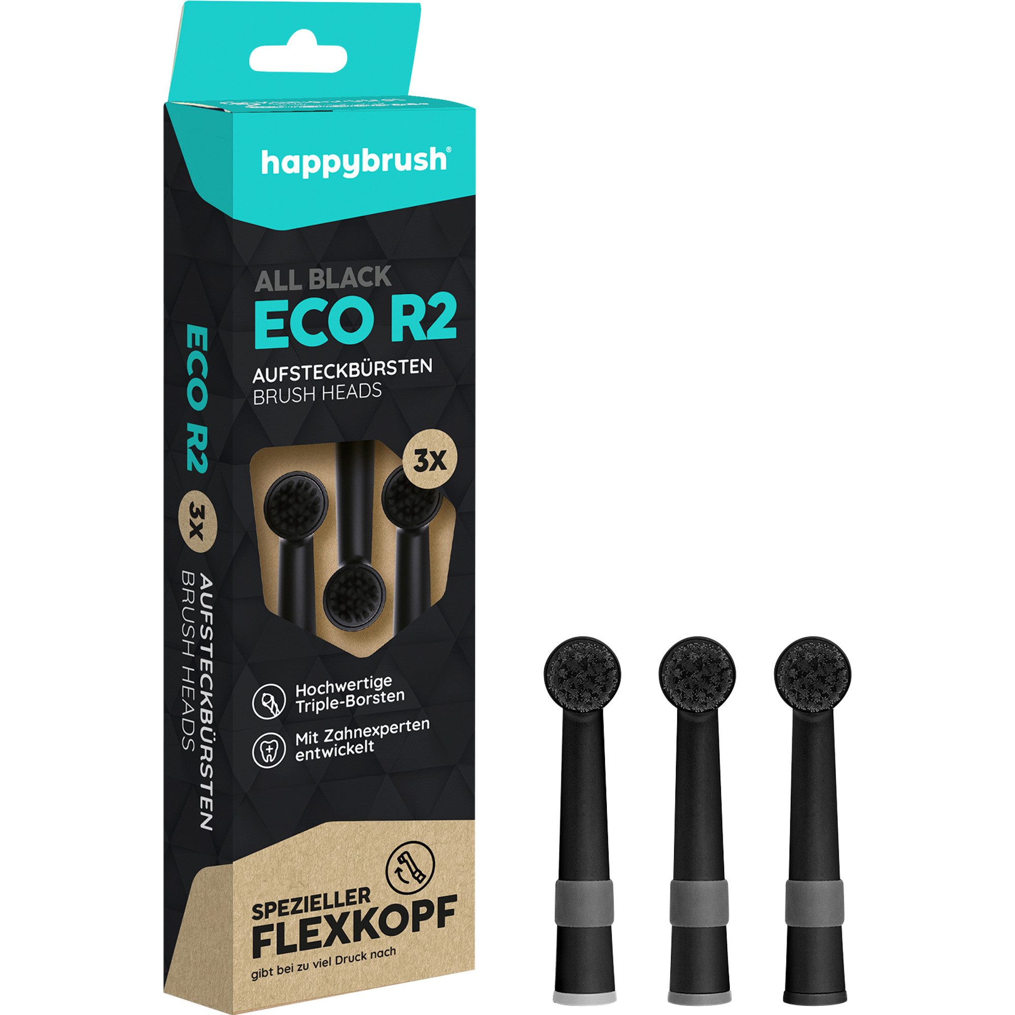 happybrush Aufsteckbürsten happybrush ECO R2 Aufsteckbürsten Allblack