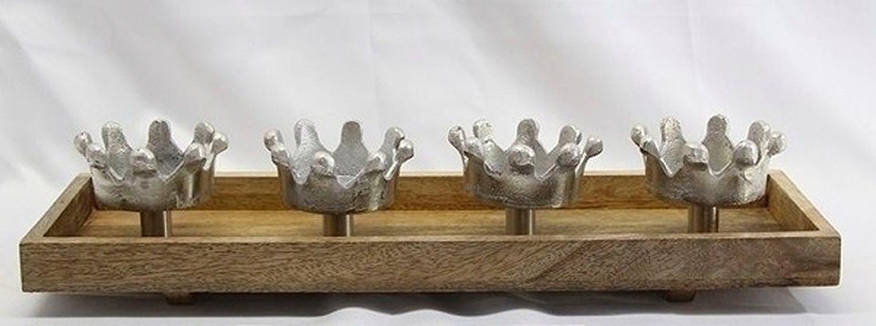 Home affaire Kerzenhalter mit liebevoll gestalteten Krönchen (1 St),  Adventsleuchter aus Holz und Metall, Breite ca. 47 cm