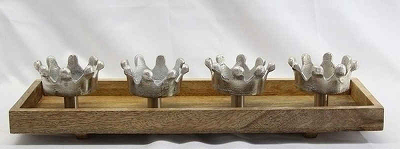 Home affaire Kerzenhalter mit liebevoll gestalteten Krönchen (1 St), Adventsleuchter aus Holz und Metall, Breite ca. 47 cm