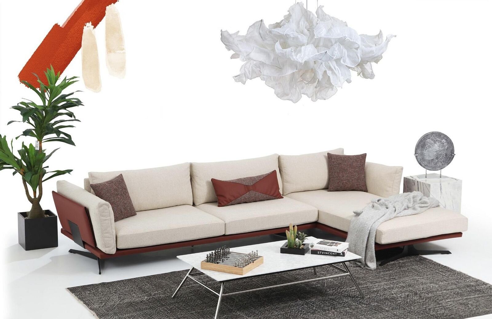 JVmoebel Ecksofa Ecksofa L-Form Beige Modern Stoff Design Wohnzimmer Sofa Polyester, 2 Teile, Made in Europa