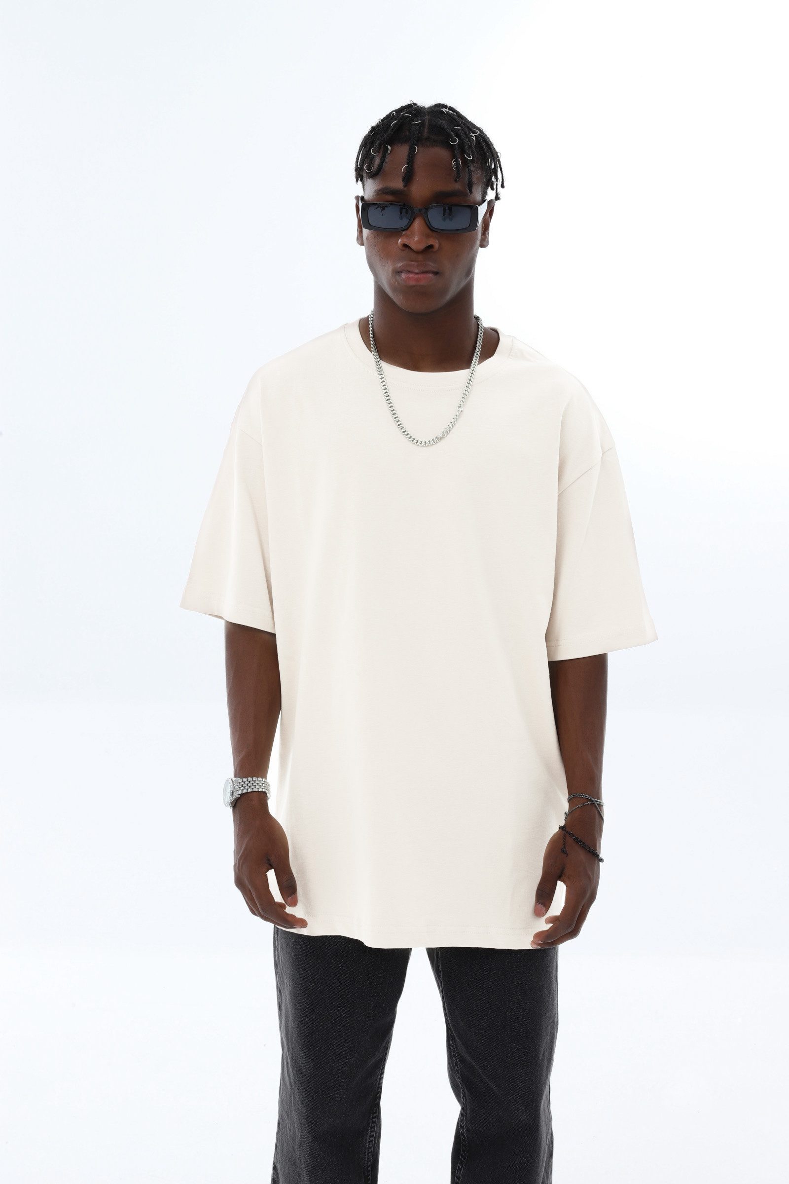 OSSY HOMER T-Shirt Basic Oversized T-Shirt mit Rundhals-Ausschnitt (1-tlg) aus Baumwolle, mit Rundhalsausschnitt – Bild 3 von 3