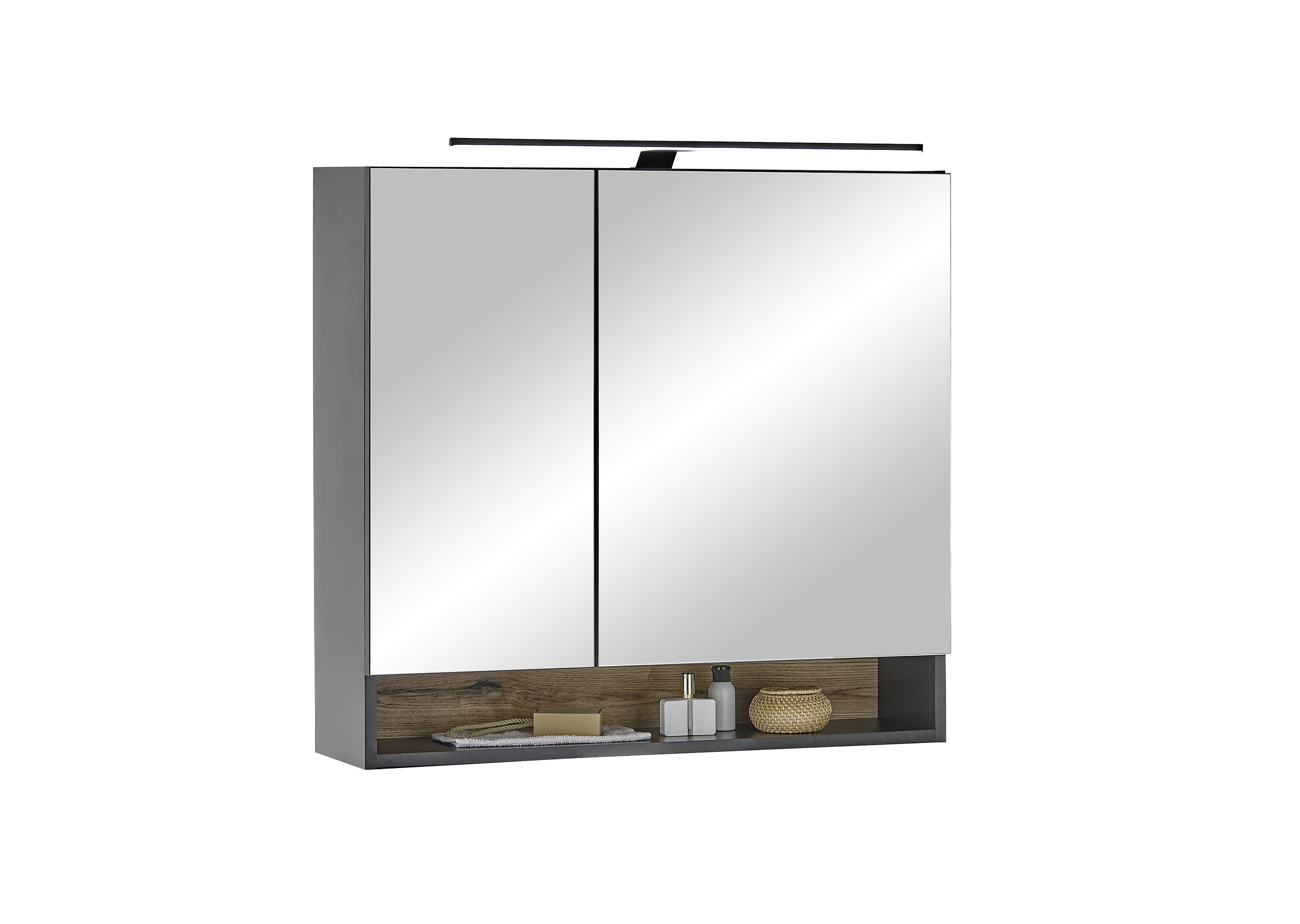 PREISBRECHER Badezimmerspiegelschrank Denver LED, Steckdose, schwarz günstig online kaufen
