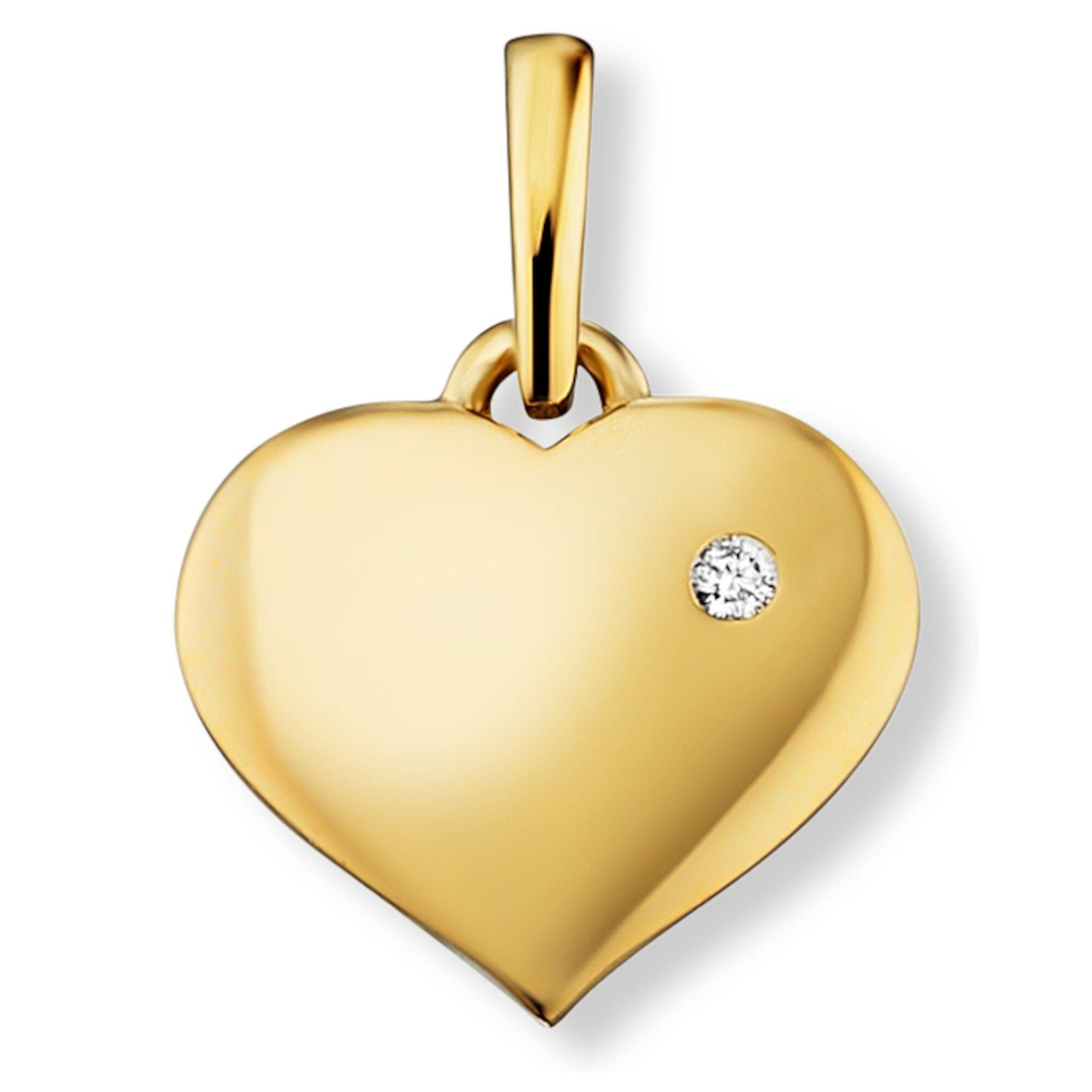 Damen Brillant Diamant ELEMENT Herz aus ct Gold 585 0.01 Anhänger ONE Schmuck Gelbgold, Herz Kettenanhänger