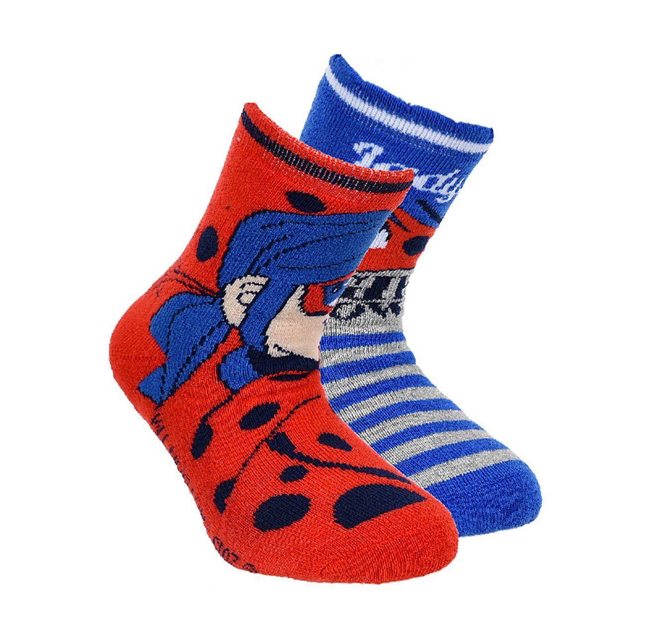 Ladybug Sun Miraculous rot-blau Socken 2er-Pack, Kinder Antirutsch-Socken, City