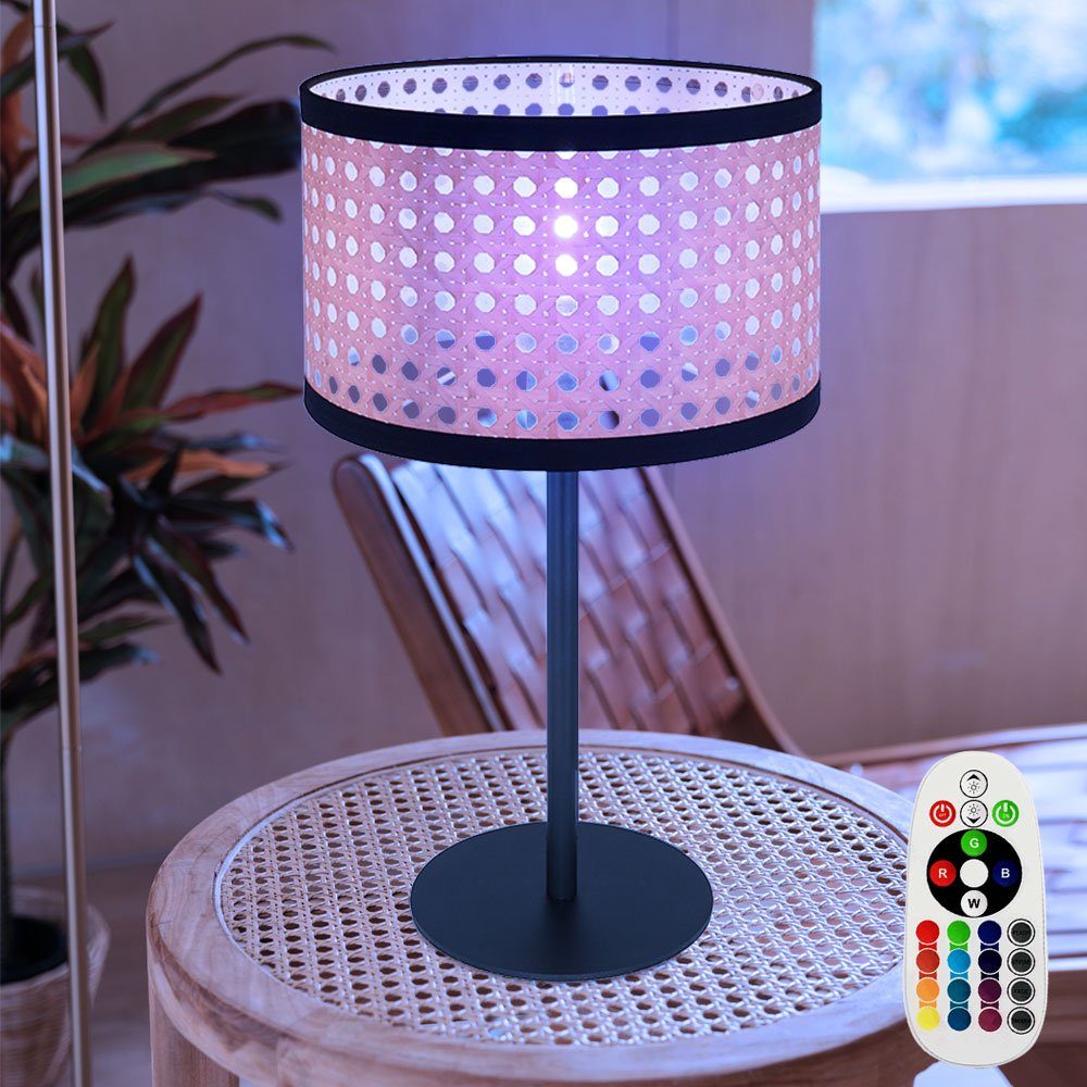 Tischlampe schwarz Fernbedienung Bambus-Optik RGB LED Beistellleuchte inklusive, Leuchtmittel Farbwechsel, Warmweiß, Schreibtischlampe, Globo