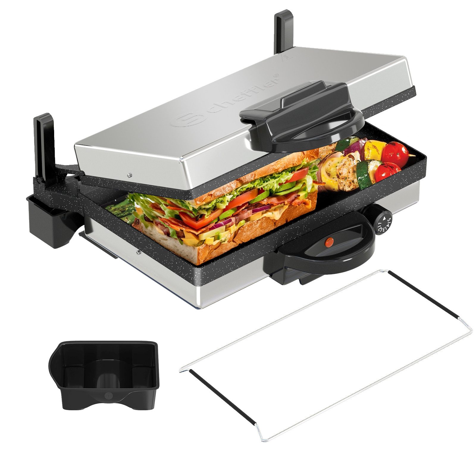 Scheffler Kontaktgrill Kontaktgrill Optigrill Elektrogrill 3 in 1 Multigrill 2000W Grill, 2000,00 W, Antihaftbeschichtet, Edelstahl Tischgrill mit Grill