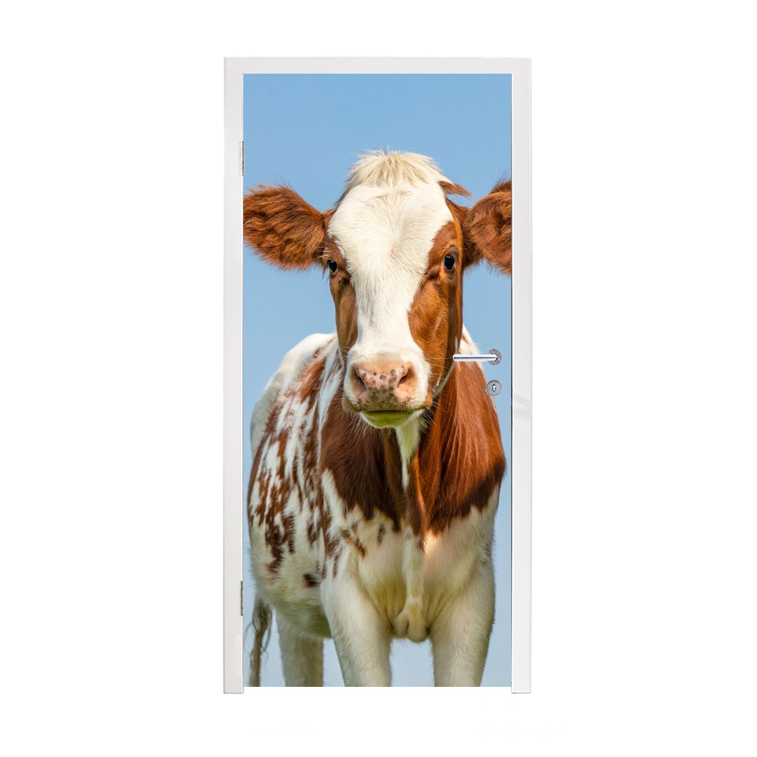 MuchoWow Türtapete Kühe - Himmel - Tiere - Bauernhof - Porträt, Matt, bedruckt, (1 St), Fototapete für Tür, Türaufkleber, 75x205 cm