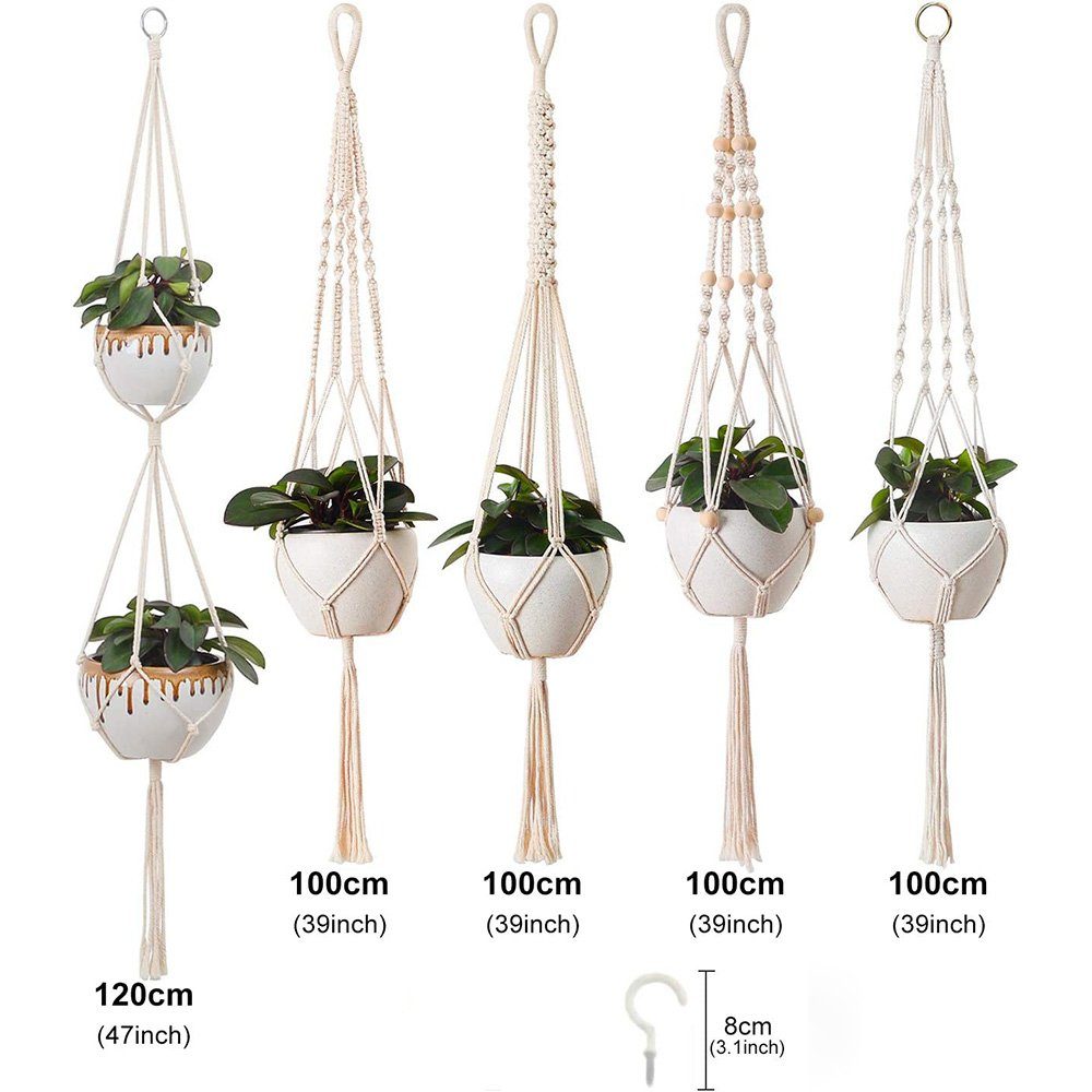 NUODWELL Blumenampel 5 Stück Makramee Blumenampel, Boho Deko Baumwollseil H günstig online kaufen
