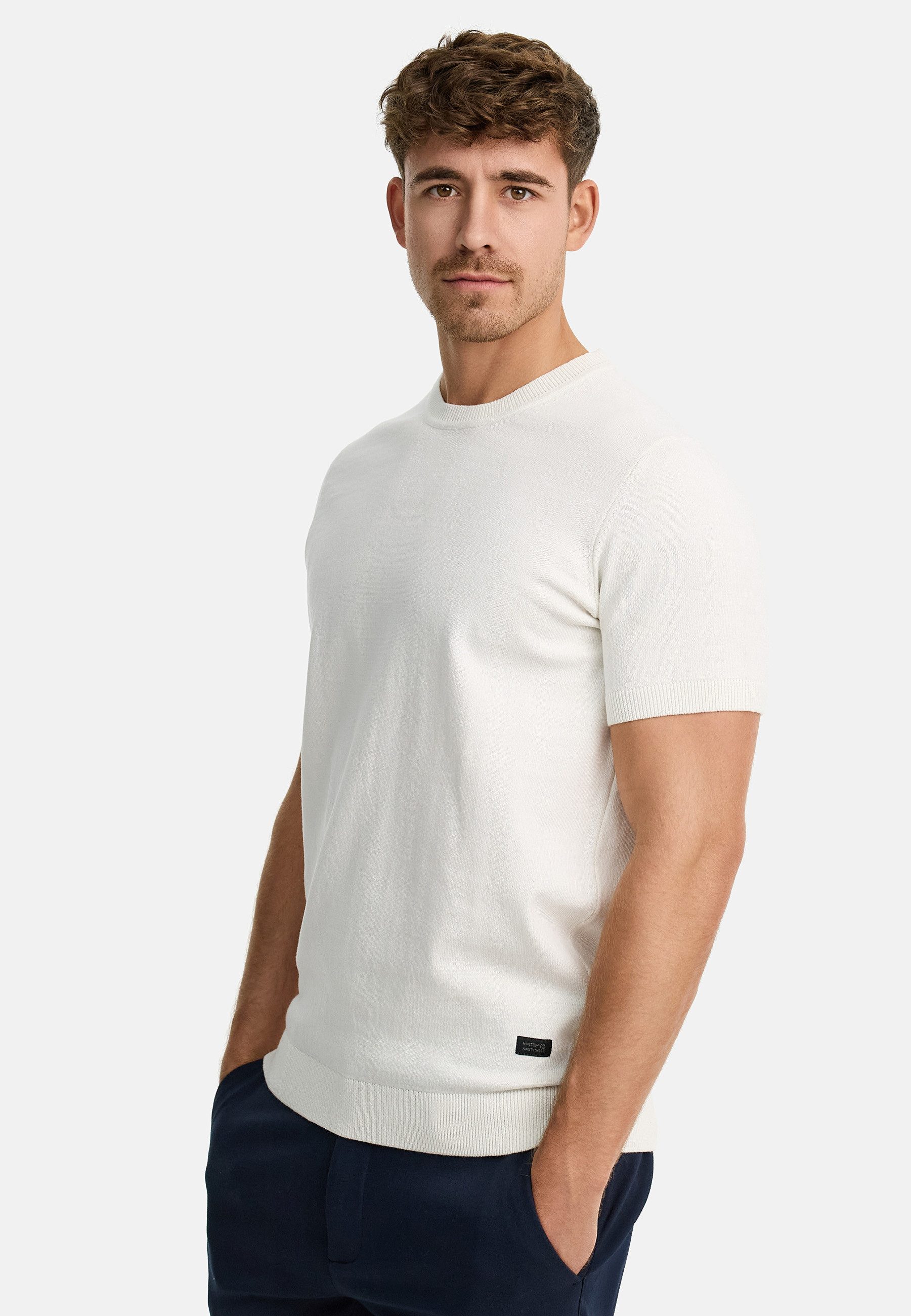 Indicode T-Shirt Herren INVasko Shirt Tee Herrenshirt T-Shirt Feinstrick mit Rippstricksaum