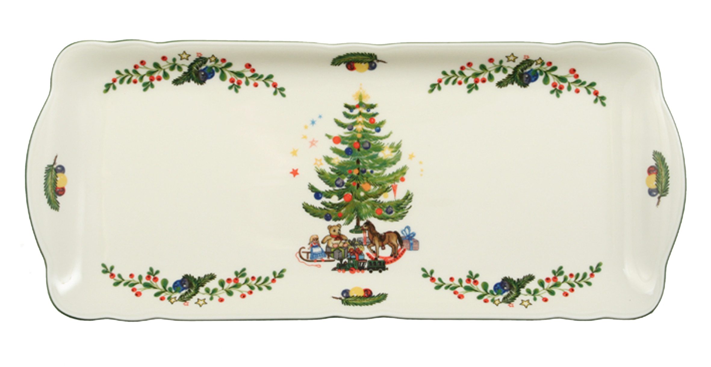 Seltmann Weiden Kuchenplatte Marieluise Weihnachten, Porzellan, (1-tlg), Platte eckig, 34,5 x 15 cm, mit weihnachtlichem Dekor
