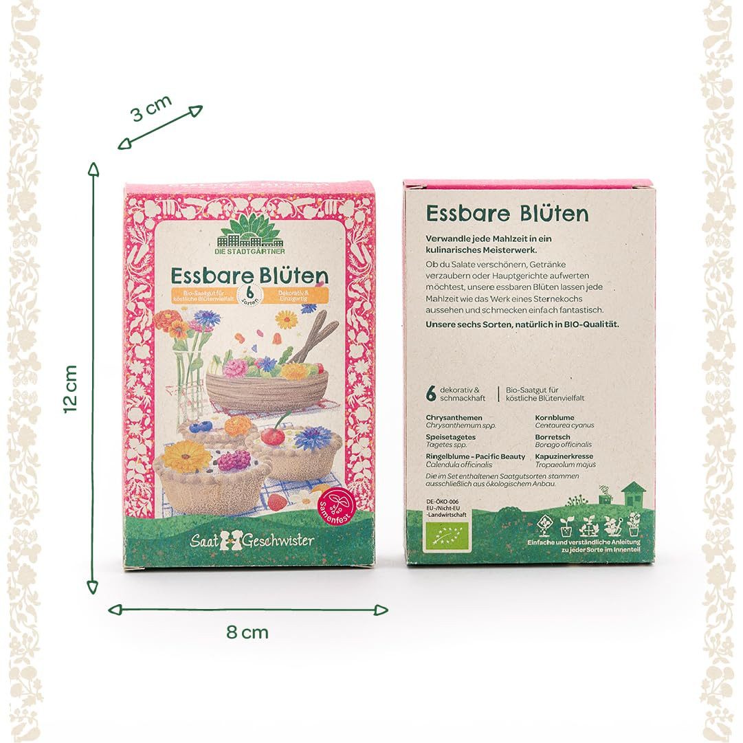 Die Stadtgärtner Blumensamen Saatgut-Set essbare Blüten mit 6 BIO-Sorten, Tolles Garten-Geschenk, Samenfest, Ohne Gentechnik, Laborgeprüfte Keimrate