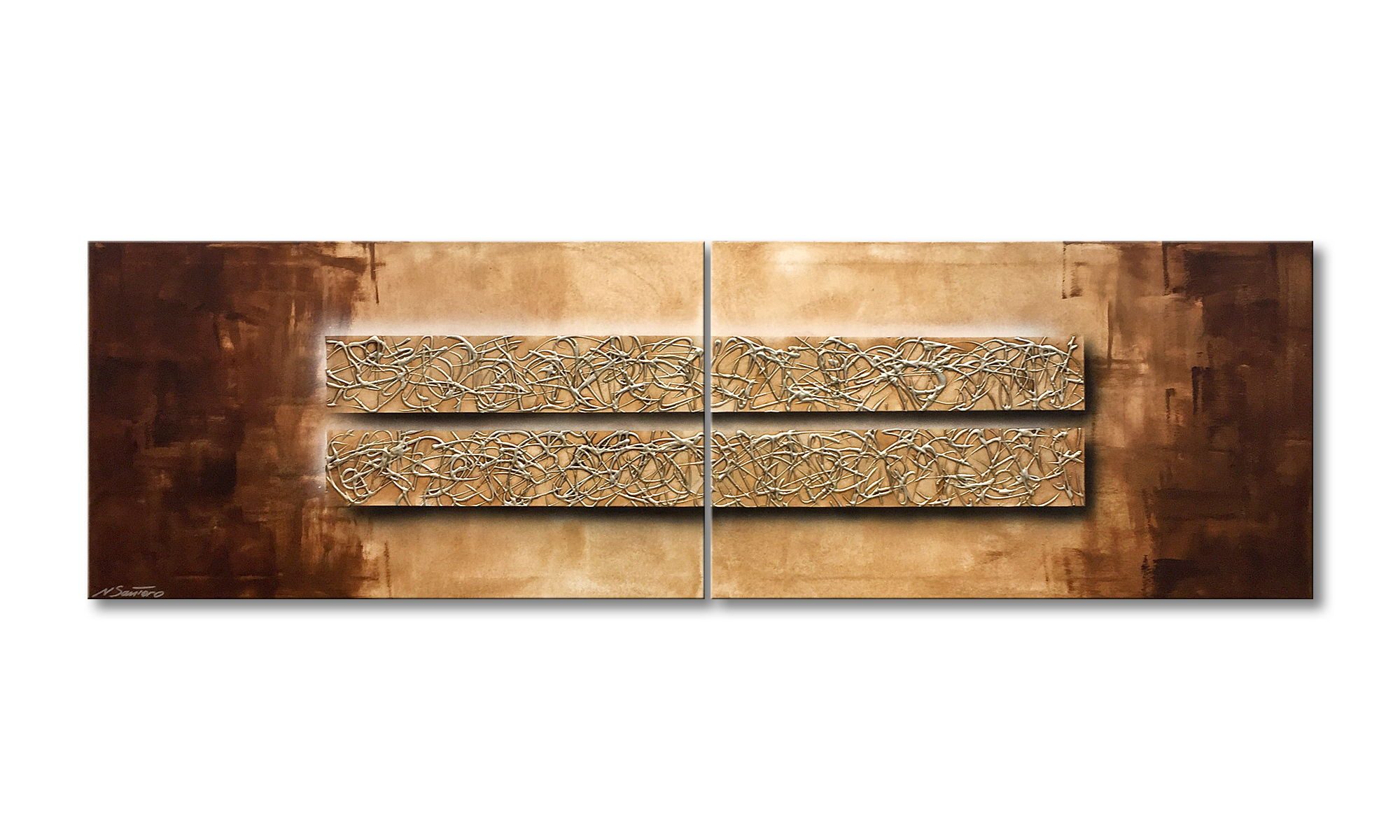 WandbilderXXL Gemälde Spinning Silver 200 x 60 cm, Abstraktes Gemälde, handgemaltes Unikat