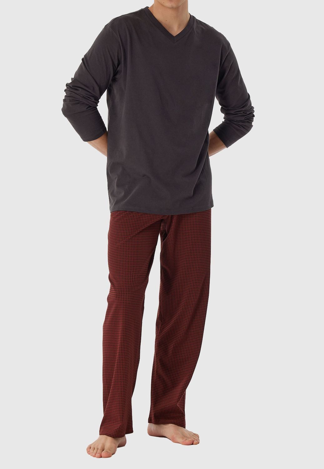 Schiesser Pyjama Comfort Essentials (Set, 2 tlg) lang, V-Ausschnitt