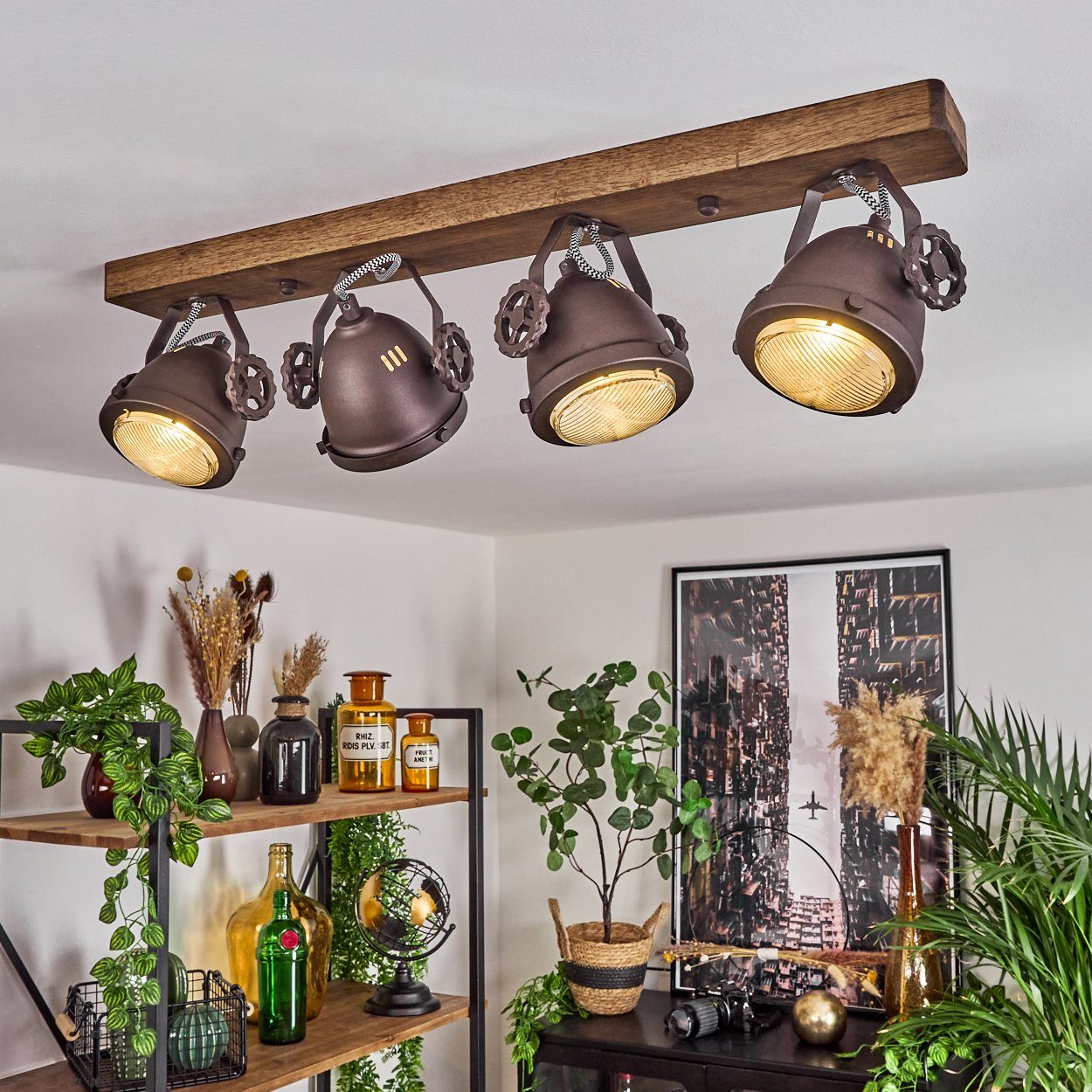 hofstein Deckenleuchte »Biati« verstellbare Deckenlampe, Metall/Holz/Glas, günstig online kaufen