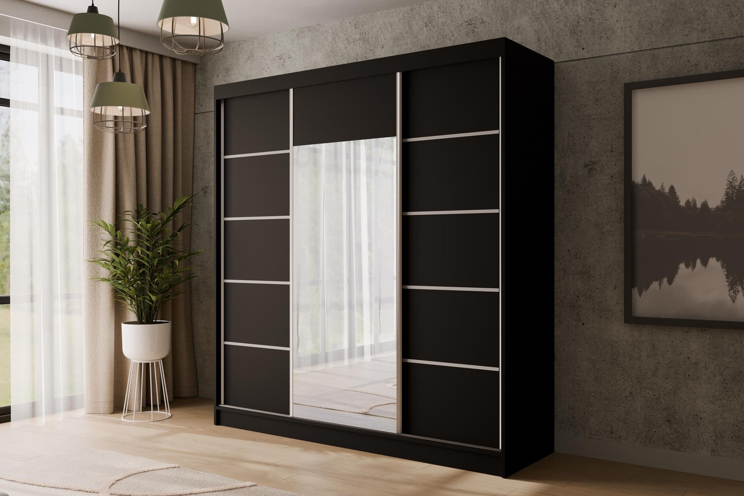 ALTDECOR Schiebetürenschrank V2-LINEA (Kleiderschrank Garderobenschrank mit viel Stauraum Moderner Schrank) Spiegel Spiegeltüren Vielseitiger Schwebetürenschrank