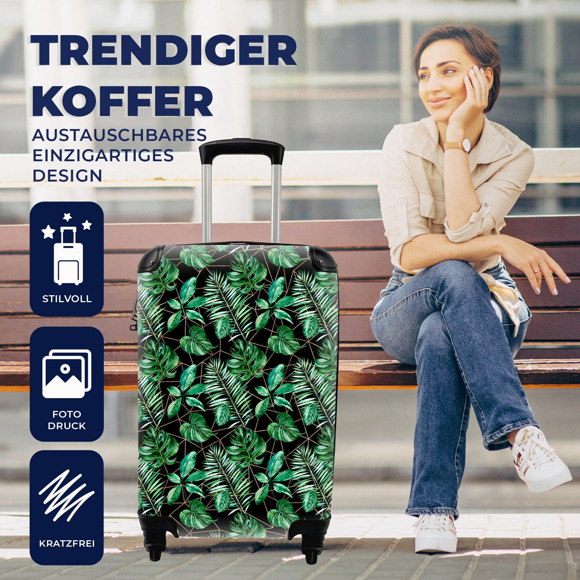 - Ferien, 4 MuchoWow Pflanzen Reisetasche Reisekoffer Rollen, Vintage rollen, Handgepäck Handgepäckkoffer Trolley, mit Muster, für -