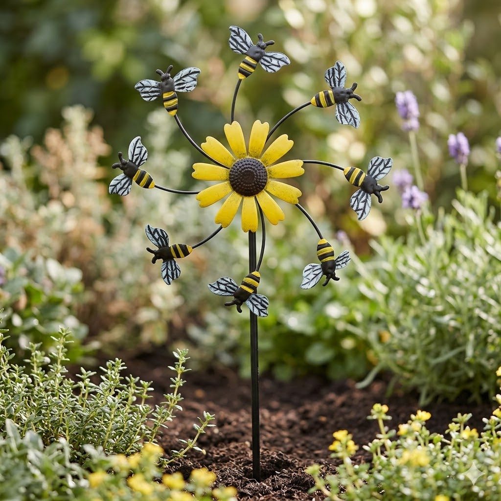 Posiwio Deko-Windrad Windrad Biene (1 St), Windrad, Biene, Sonnenblume, modern