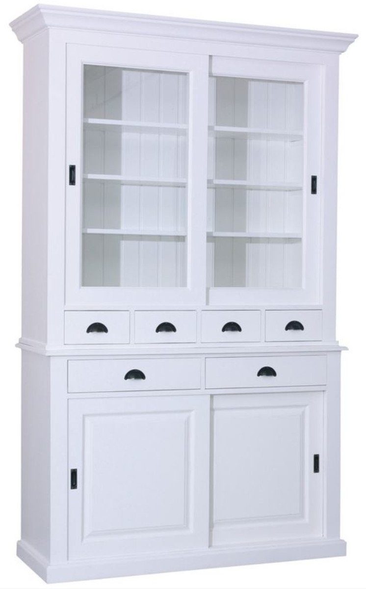 Casa Padrino Küchenbuffet Landhausstil Küchenschrank Weiß 142 x 48 x H. 225 cm - 2 Teiliger Küchenschrank mit 4 Schiebetüren und 6 Schubladen