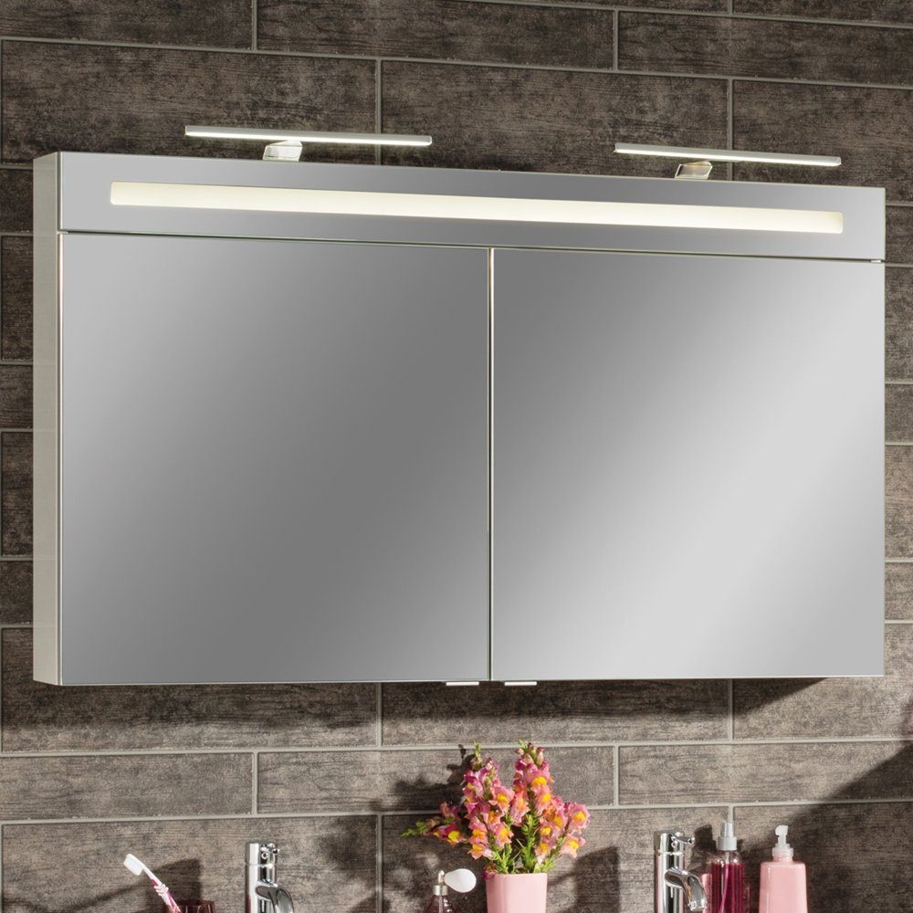 FACKELMANN Badezimmerspiegelschrank B.clever Spiegelschrank 120cm - 2 Türen Korpusfarbe: Weiß Matt