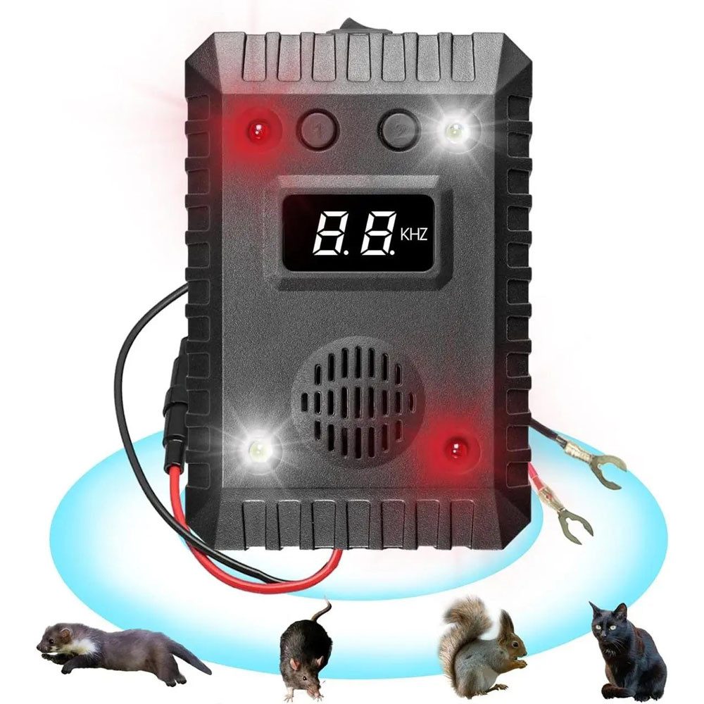 PRIISF Marder-Abwehrgürtel Marderschreck Ultraschall DC 12-24V Mäuseabwehr 80m² Ratte Wegfahren, AA USB Marderabwehr Mäuse Ratten Abwehr Schädlingsbekämpfer, Sofortiger & Langfristiger Marderschutz im Motorraum Repeller, Effektive Tierschreck für Auto KFZ Haus Dachboden Garage