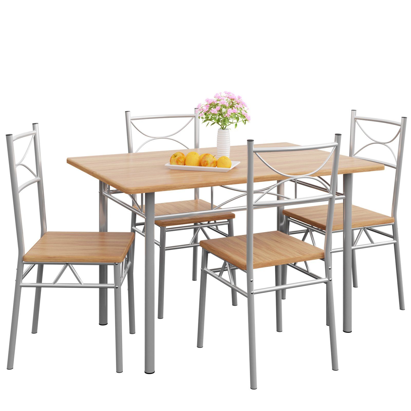 Casaria Essgruppe Paul, (5-tlg), Esstisch mit 4 Stühlen für Esszimmer Küche  5tlg. Sitzgruppe Robust