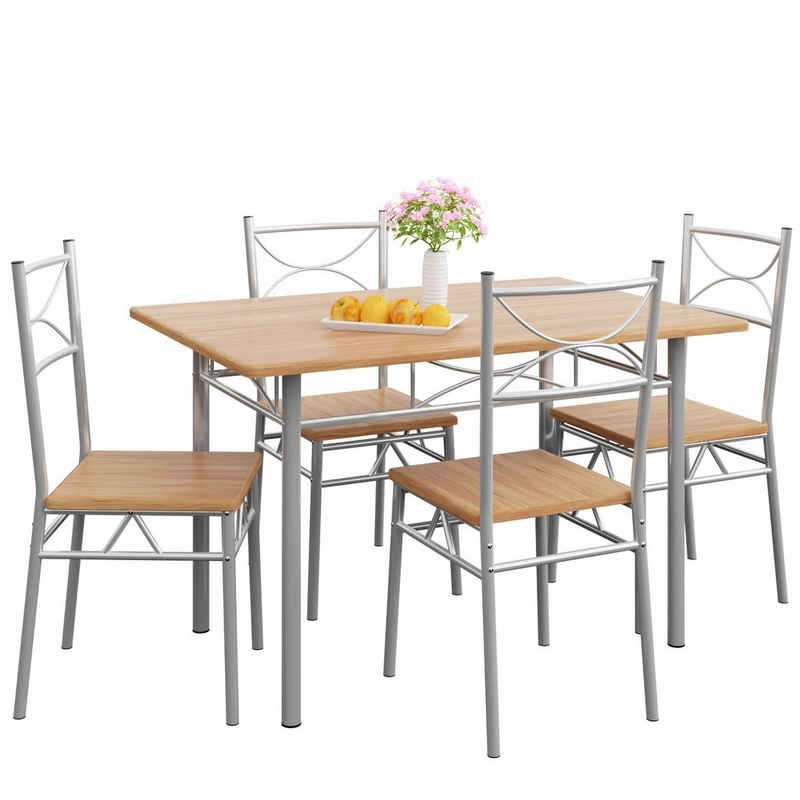 Casaria Essgruppe »Paul«, (5-tlg), Sitzgruppe Küchentisch mit 4 Stühlen für Esszimmer Küche Essgruppe Tisch Stuhl Set - Buche