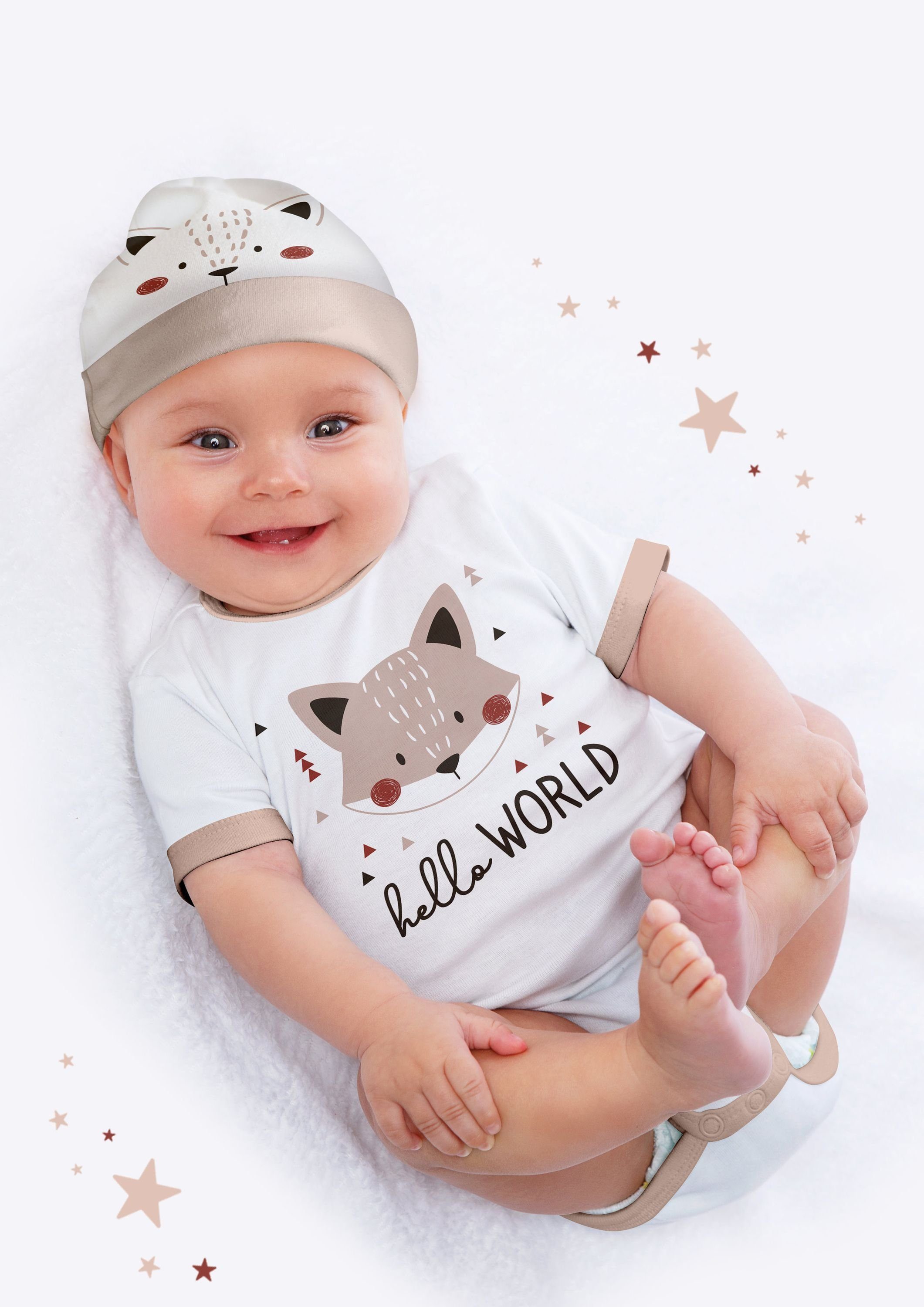 dynamic24 Neugeborenen-Geschenkset Baby Set 3 tlg. Fuchs Erstlingsset  Erstausstattung Geschenk Outfit