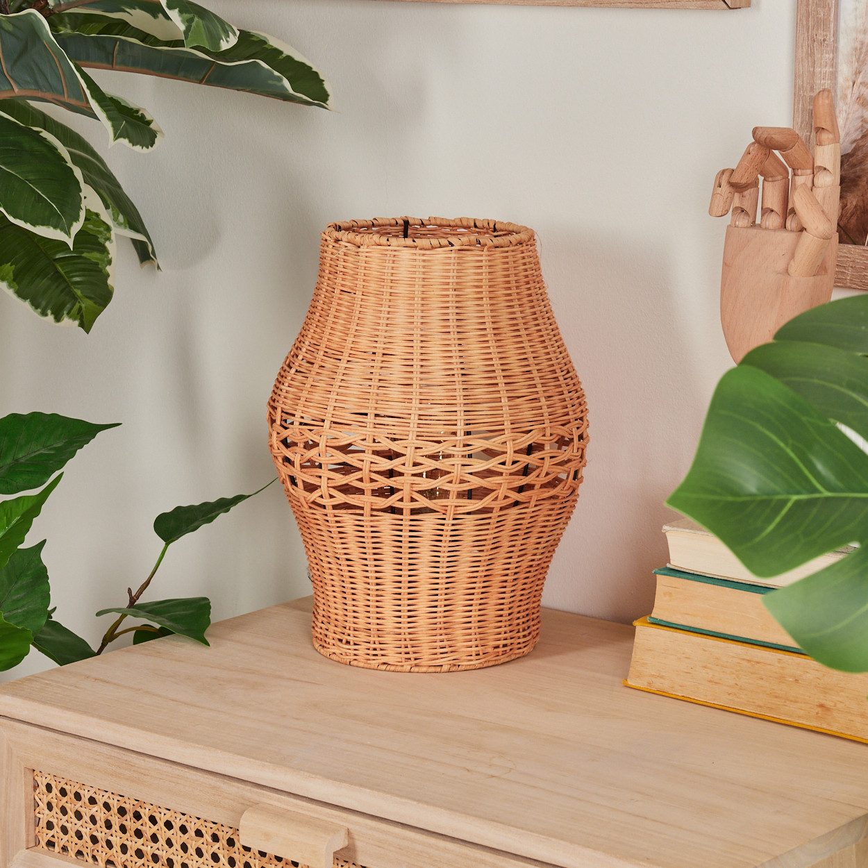 hofstein Tischleuchte Tischlampe aus Metall/Rattan in Schwarz/Naturfarben, günstig online kaufen