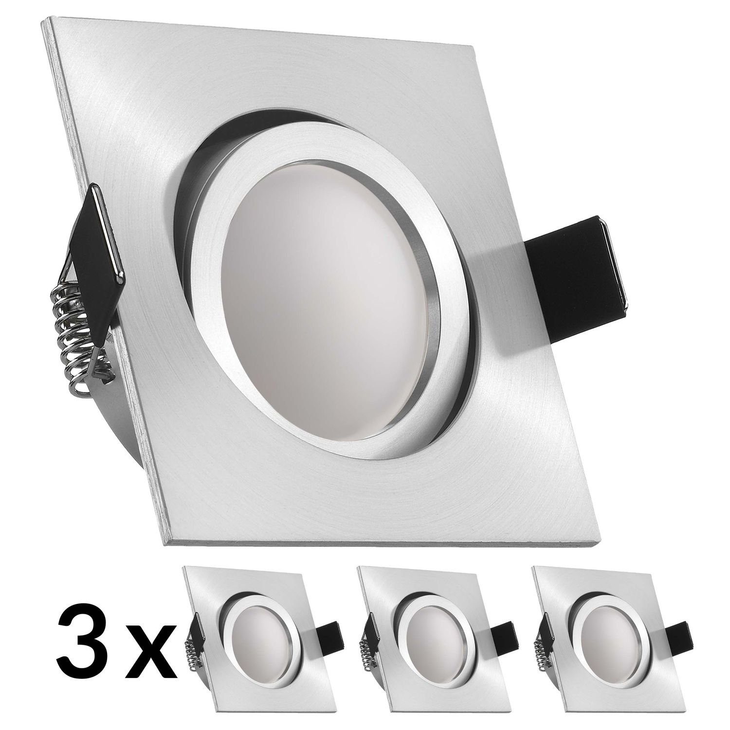 LEDANDO LED Einbaustrahler 3er LED matt mit Einbaustrahler LED GU10 Aluminium Set Markenstrahler