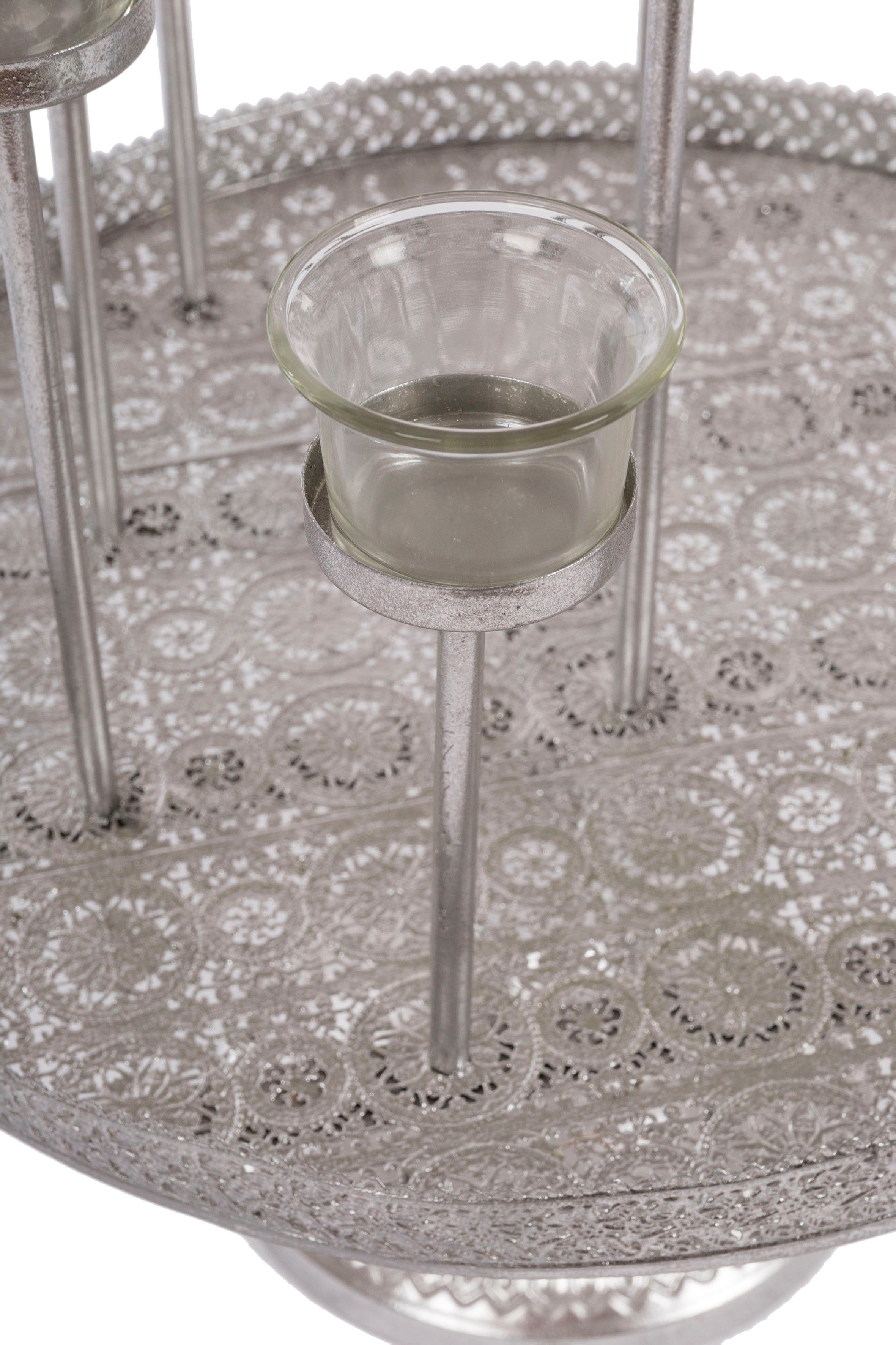 Myflair Möbel & Accessoires Tablett Muki, silber, Metall, Dekotablett rund, mit Fuß, Ø 40 cm, mit 8 Teelichthaltern, Wohnzimmer