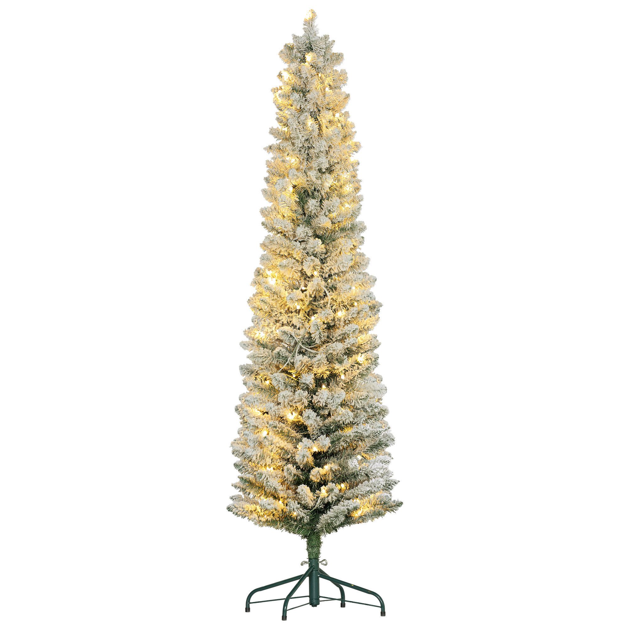 HOMCOM Künstlicher Weihnachtsbaum Christbaum Weihnachtsdeko mit LED Beleuchtung, Schnee, Tanne, für Weihnachtsfest, Indoor, grün+weiß