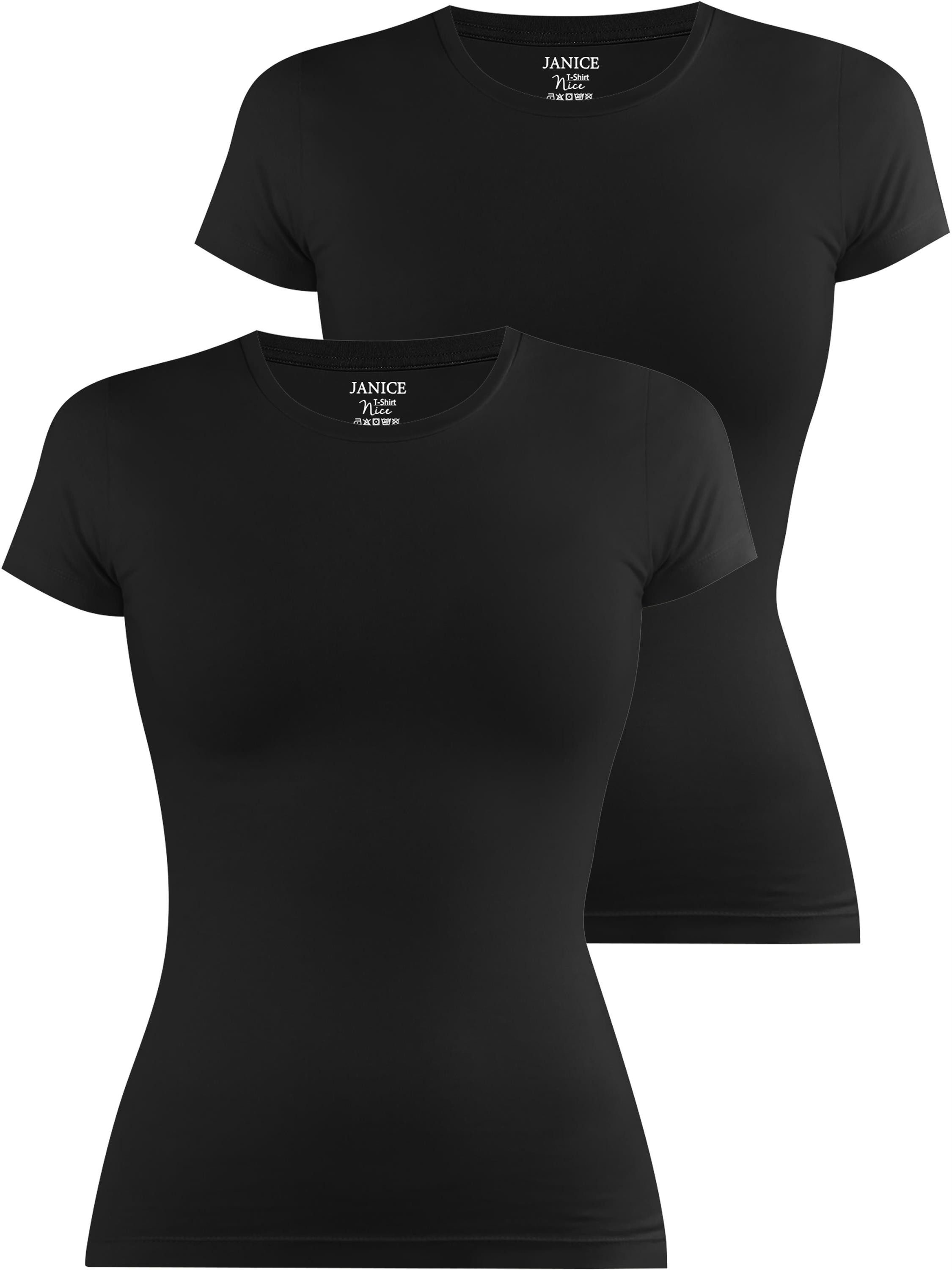Janice Kurzarmshirt 2 x Damen T-Shirt hochgeschlossen Nice Figurbetontes Sh günstig online kaufen