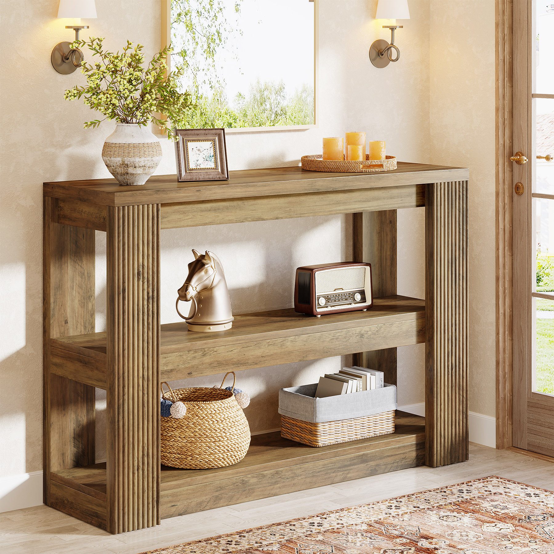 Tribesigns Konsolentisch 105 cm Sofatisch, Eingangstisch mit 3-stufig Stauraum, Flurtisch