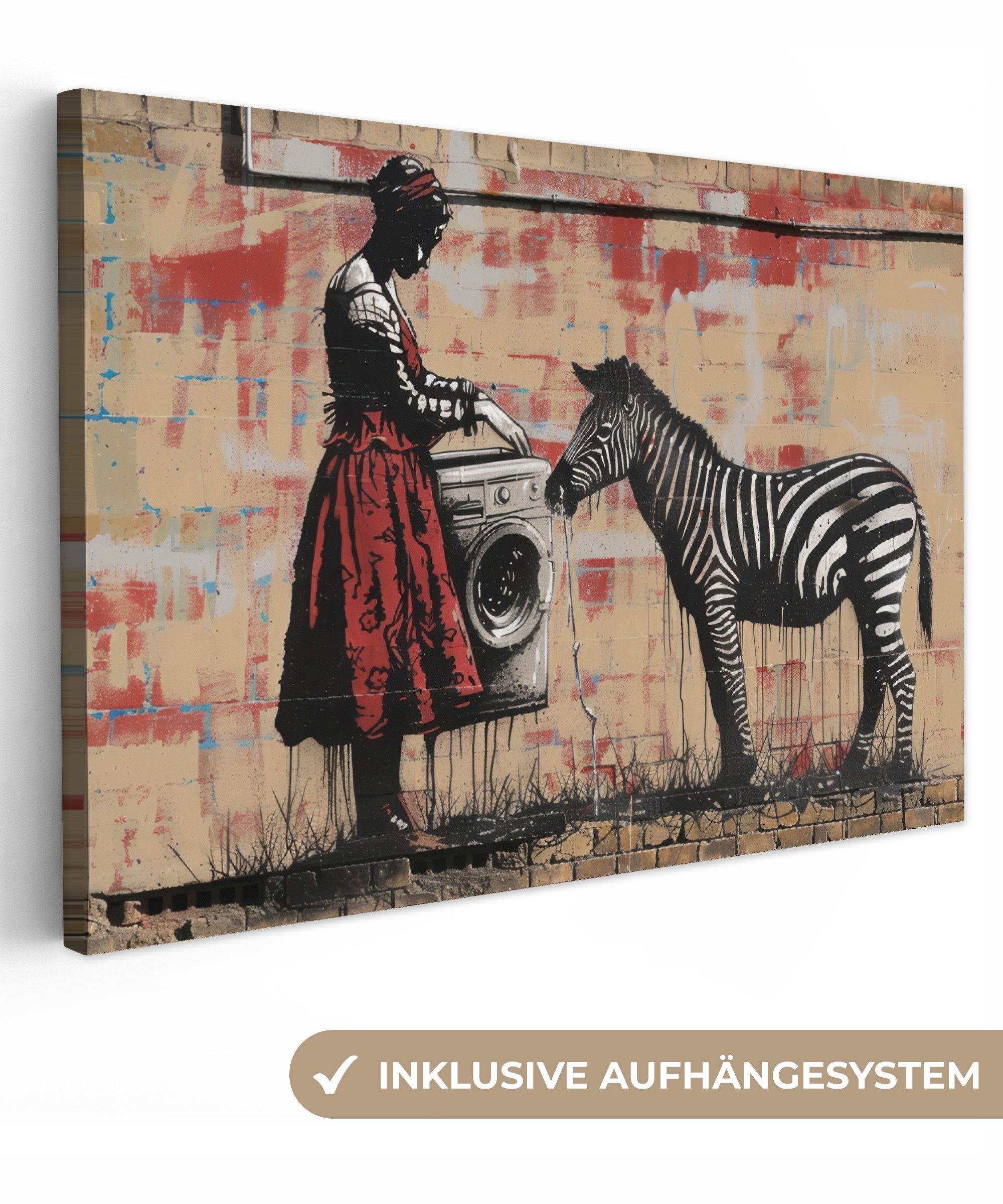 OneMillionCanvasses® Leinwandbild Straßenkunst - Zebra - Frau - Tiere - Gra günstig online kaufen