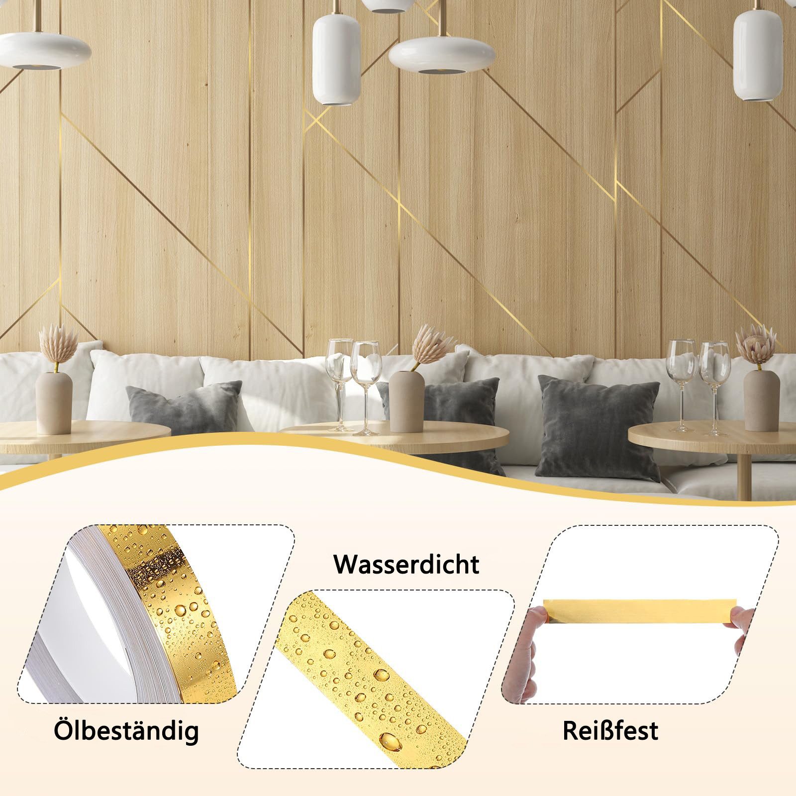 Coonoor Isoliertapete selbstklebende flexible Zierleiste Randleiste für Isoliertapeten, (1 St), Wasserdichte Nahtband Wanddekoration für Zuhause, Küche, Badezim – Bild 4 von 5