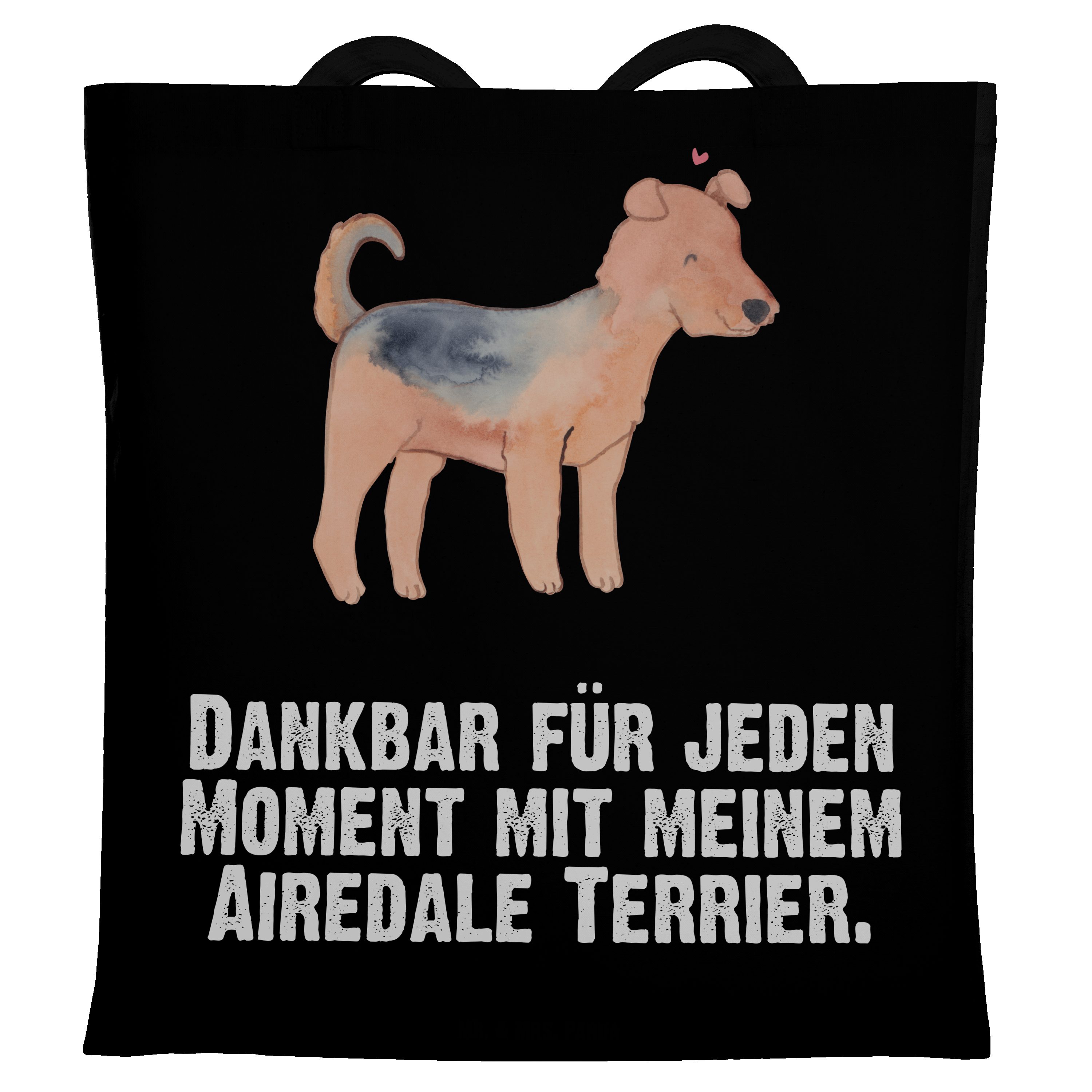 Mr. & Mrs. Panda Tragetasche Airedale Terrier Moment - Schwarz - Geschenk, Einkaufstasche, Tierfre (1-tlg)