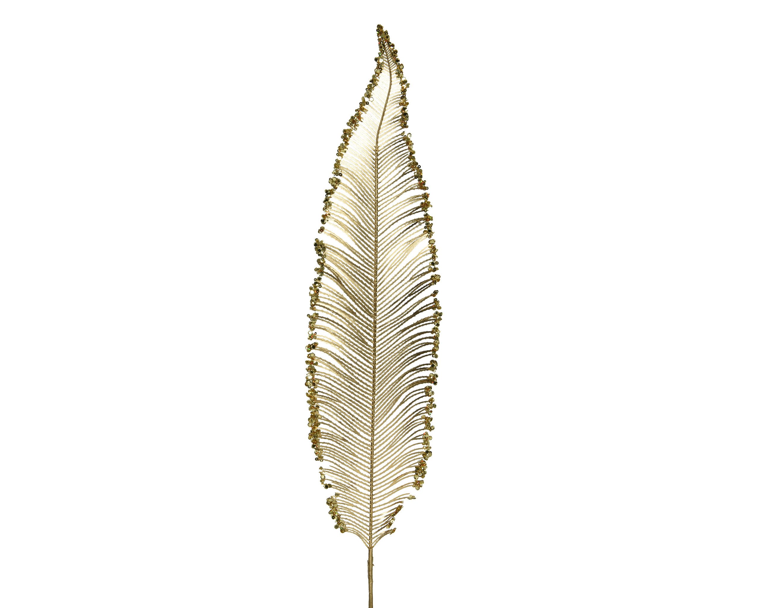 Kunstblume, Kaemingk, Farn Blatt 79cm Kunststoff mit Glitzer Gold