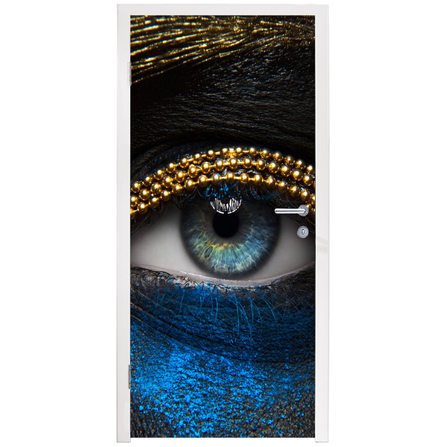 Make-up Türtapete für Fototapete 75x205 MuchoWow (1 Frau bedruckt, Luxus Augen - Türaufkleber, St), Matt, Gold, - Tür, - cm -