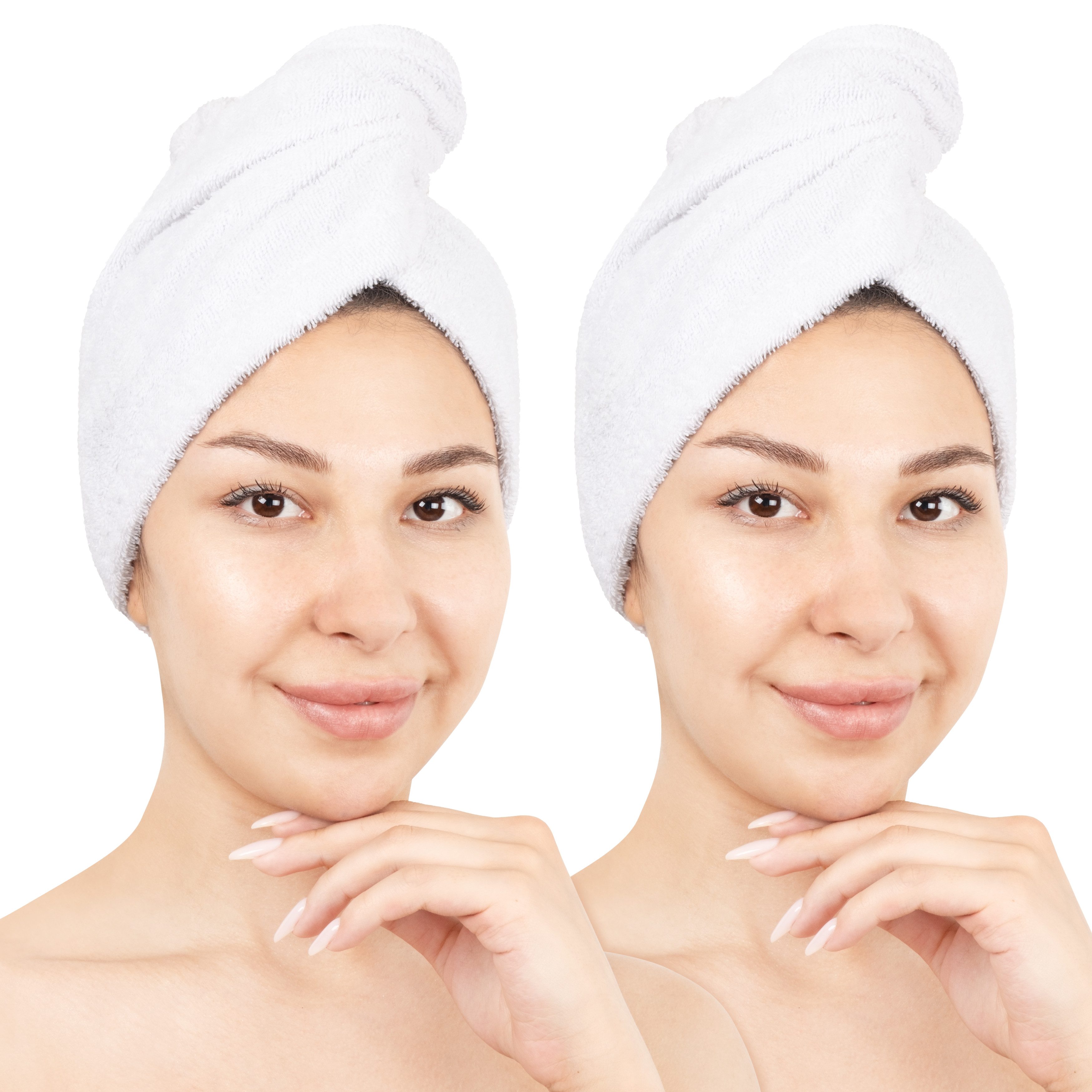 HAMMETEX Turban-Handtuch 2er Set Haarturban Damen, 100% Baumwolle, Flauschig & Schnelltrocknend, Frottier (Set, 2-St), Uni-Farben, weich