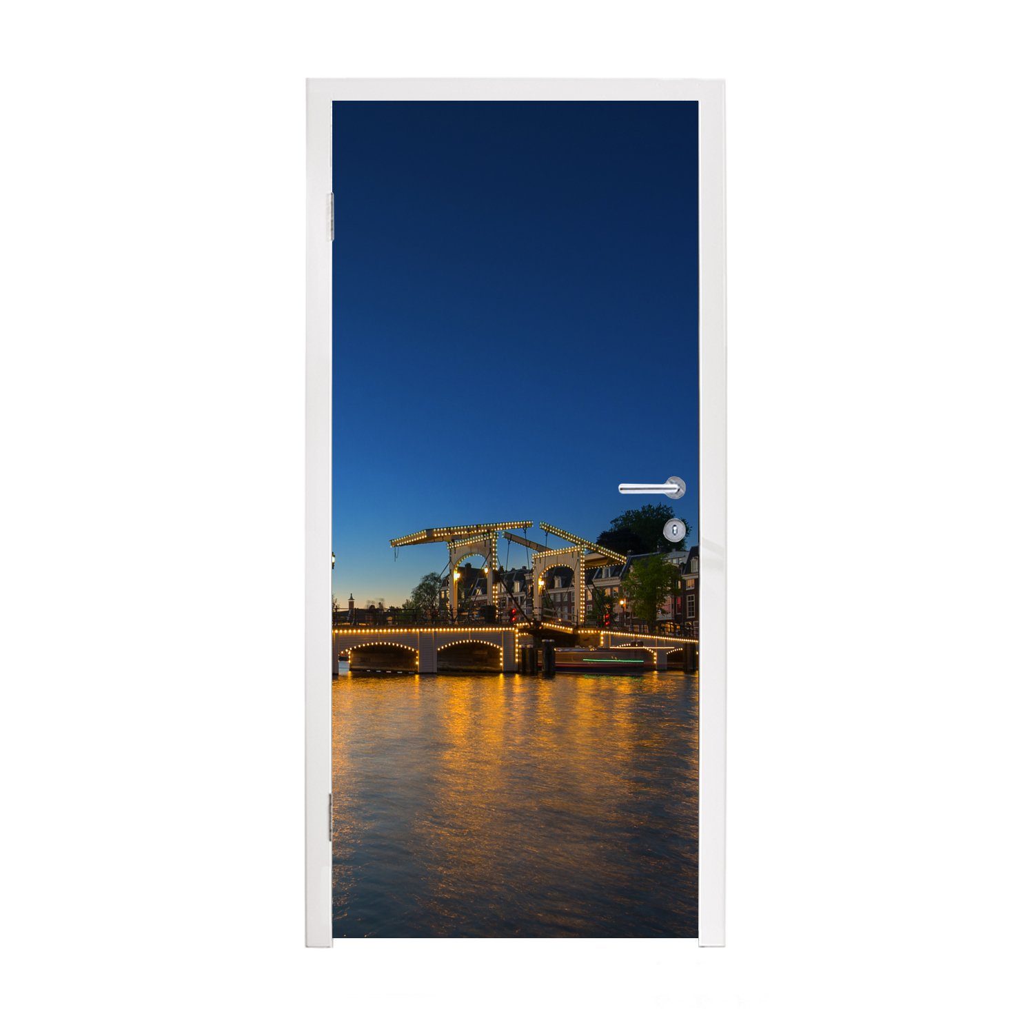 MuchoWow Türtapete Amsterdam - Brücke - Wasser, Matt, bedruckt, (1 St), Fototapete für Tür, Türaufkleber, 75x205 cm