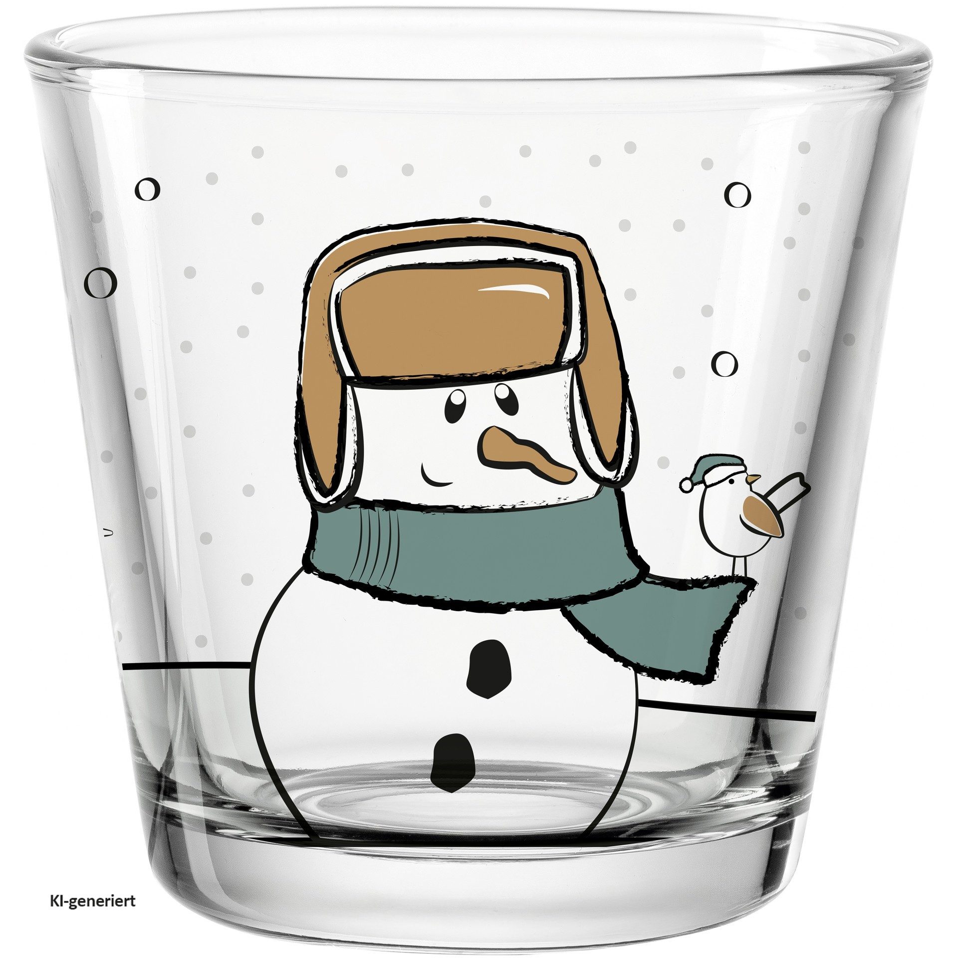 LEONARDO Teelichthalter Teelichthalter Schneemann aus Glas (Stück, 1 St., 1 Teelichthalter), Weihnachtliches Design mit liebevollem Weihnachtsmann-Motiv