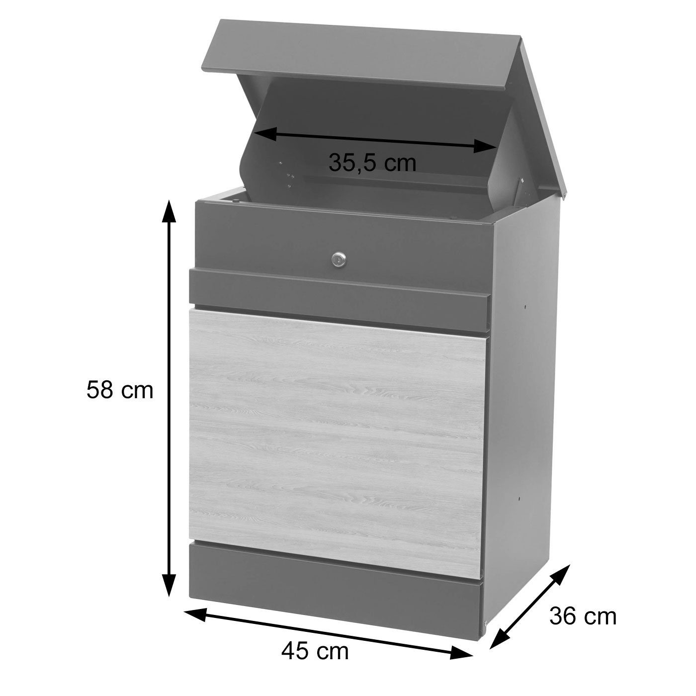Großer (optional MCW-K41 Wandmontage MCW verfügbar) Einwurf für anthrazit-Holzoptik verzinkt Pakete, (1-St), Paketbox Ständer