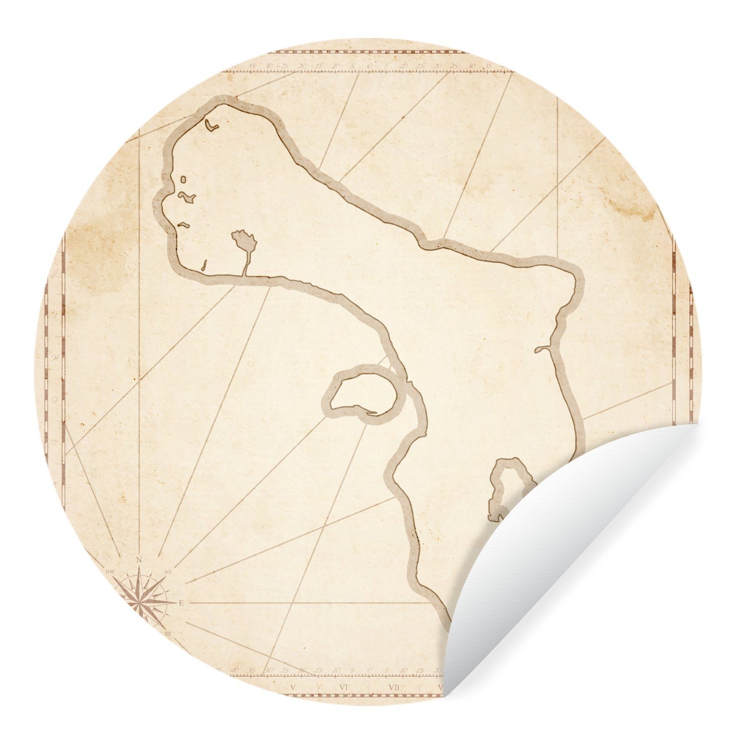 Wohnzimmer Rund, Tapetenkreis für Wandsticker St), einer Tapetenaufkleber, Karte mit MuchoWow darauf Bonaire antiken Illustration (1 Kinderzimmer,